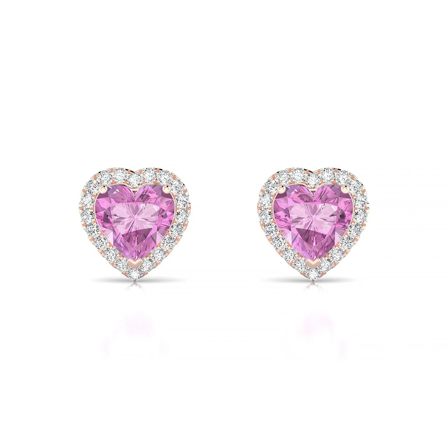 Solar | 18k Rose Gold 5.5 mm Heart Pink Sapphire Earrings