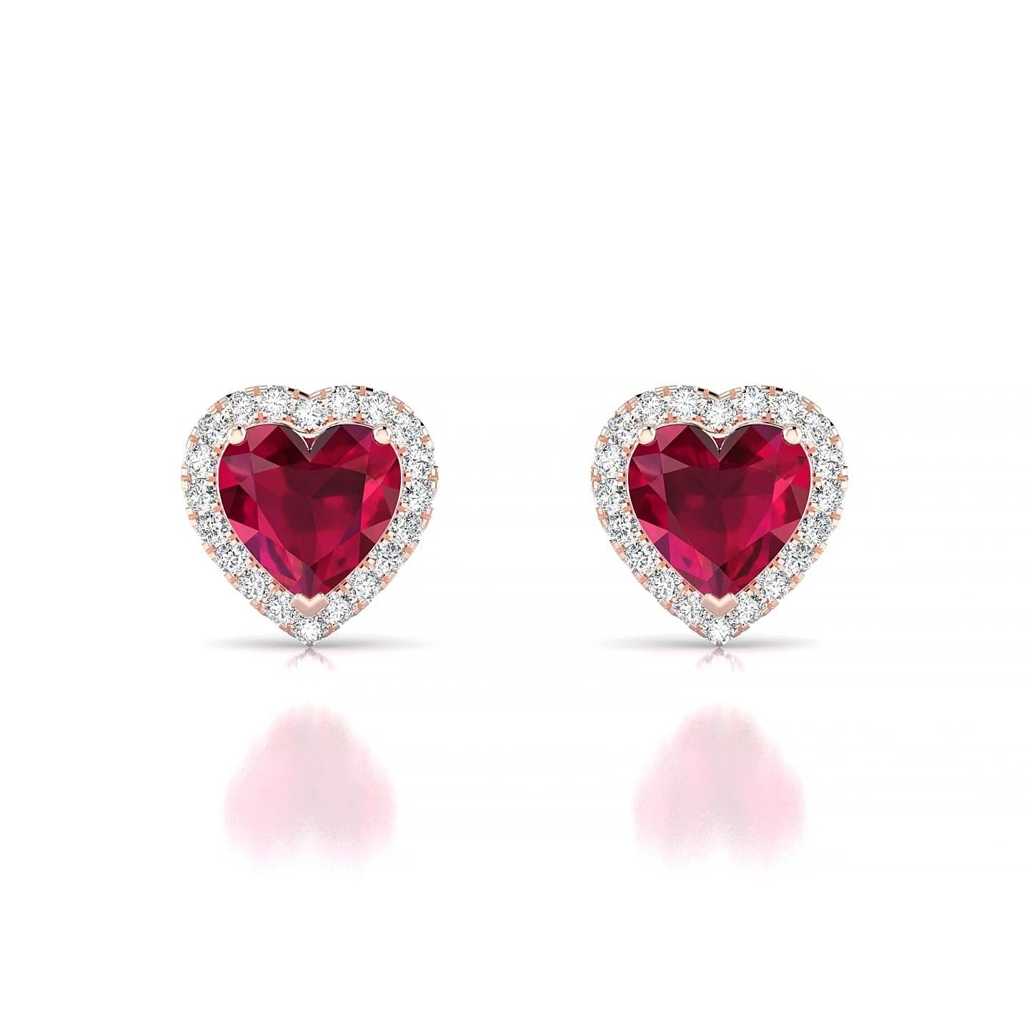 Solar | 18k Rose Gold 5.5 mm Heart Ruby Earrings