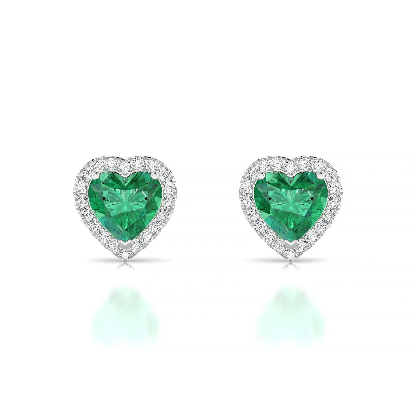 Solar | 18k White Gold 5.5 mm Heart Emerald Earrings