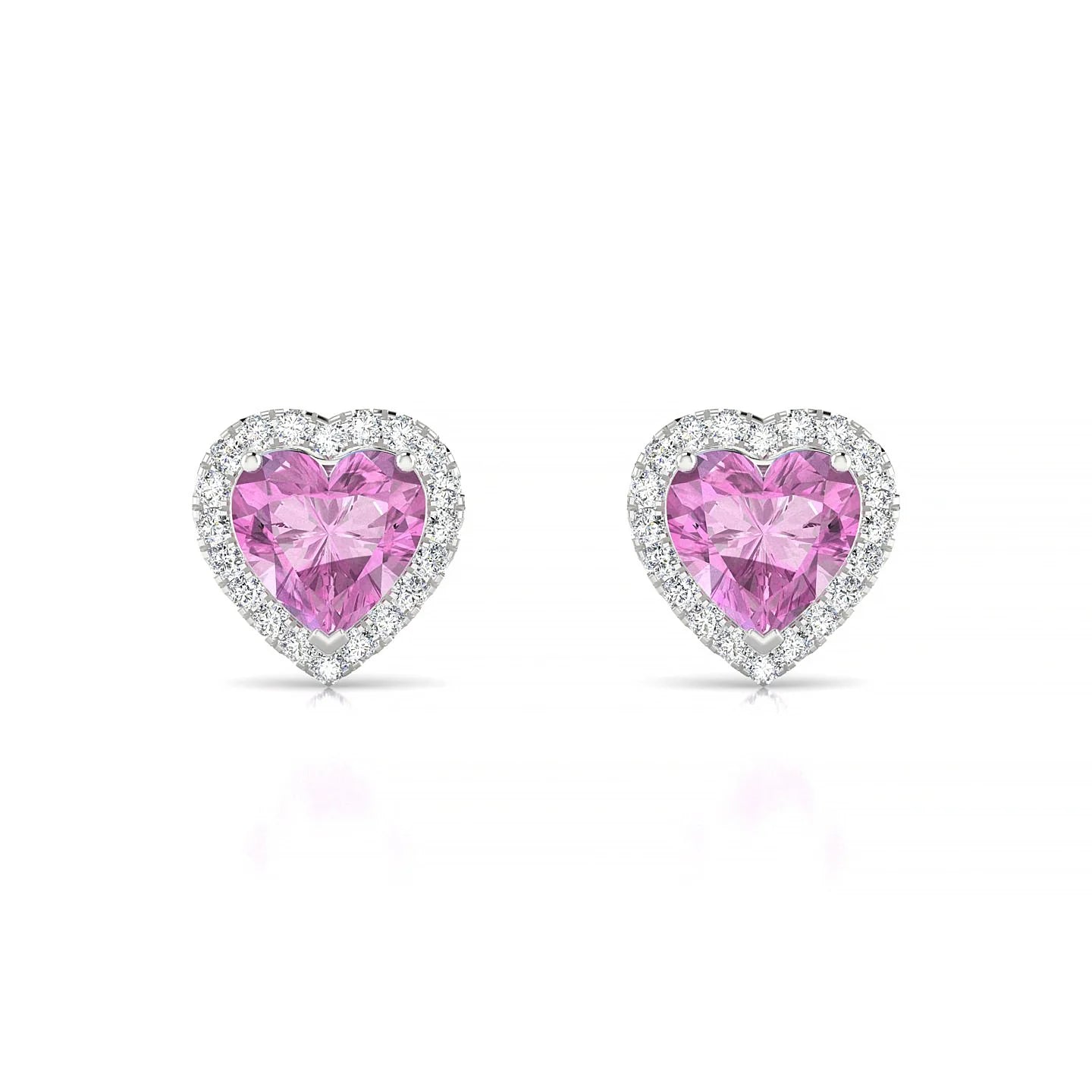 Solar | 18k White Gold 5.5 mm Heart Pink Sapphire Earrings