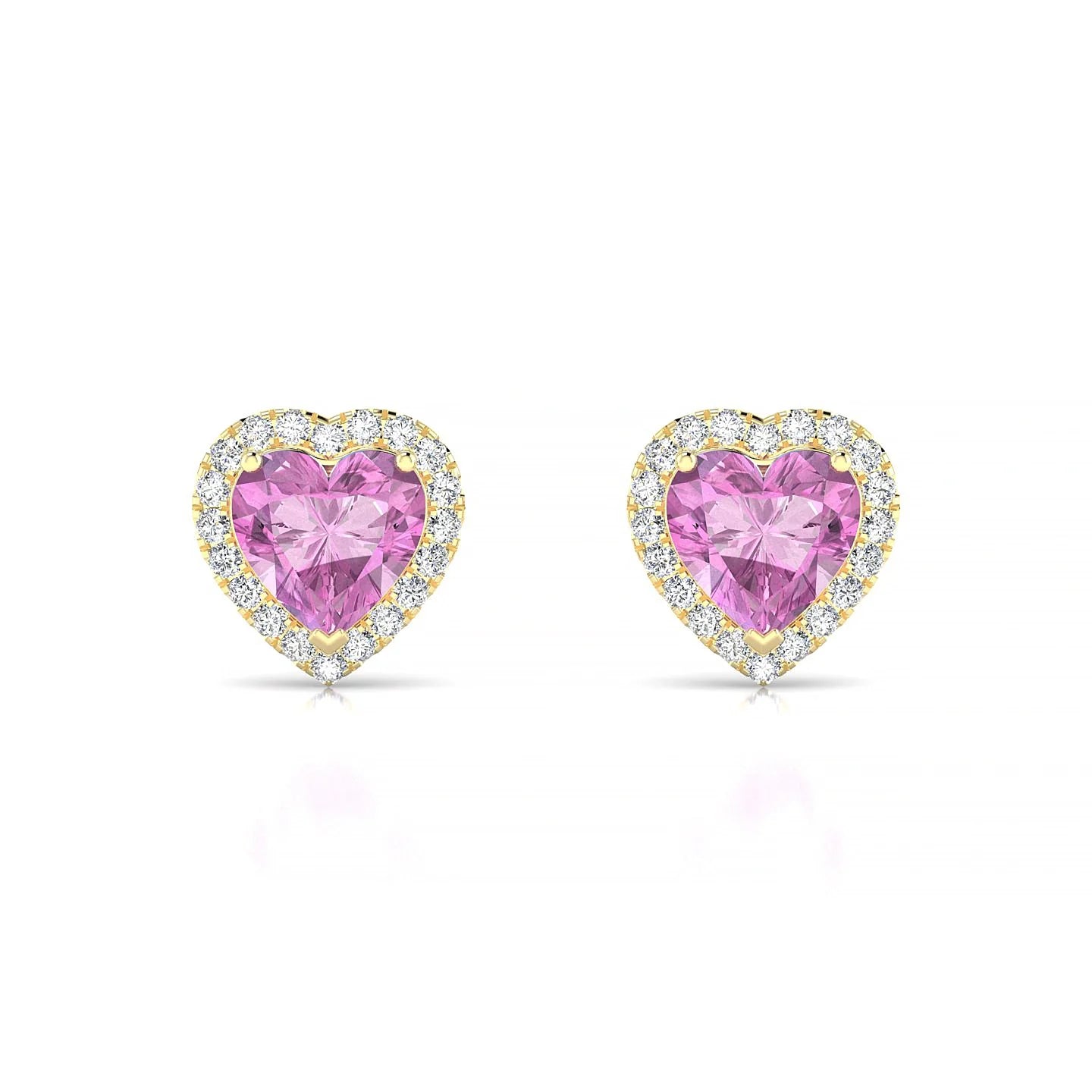 Solar | 18k Yellow Gold 5.5 mm Heart Pink Sapphire Earrings