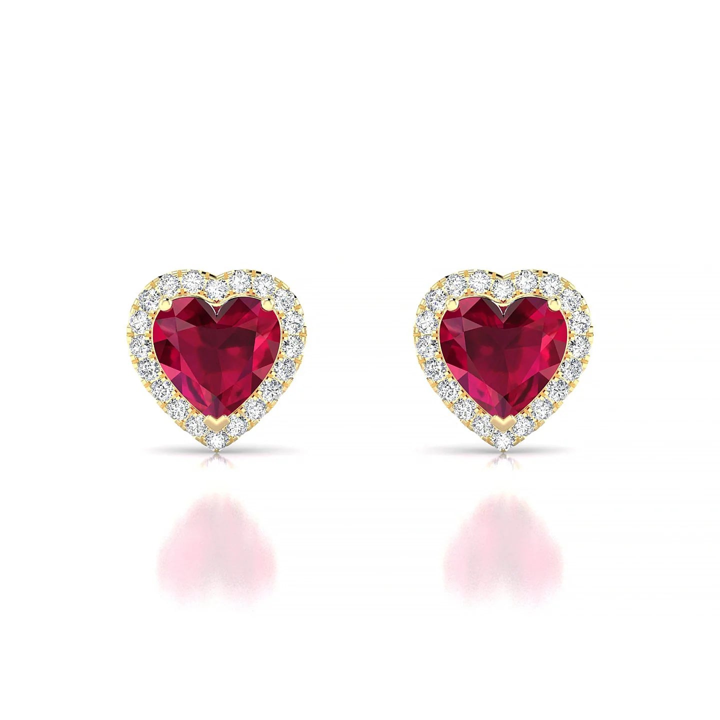 Solar | 18k Yellow Gold 5.5 mm Heart Ruby Earrings