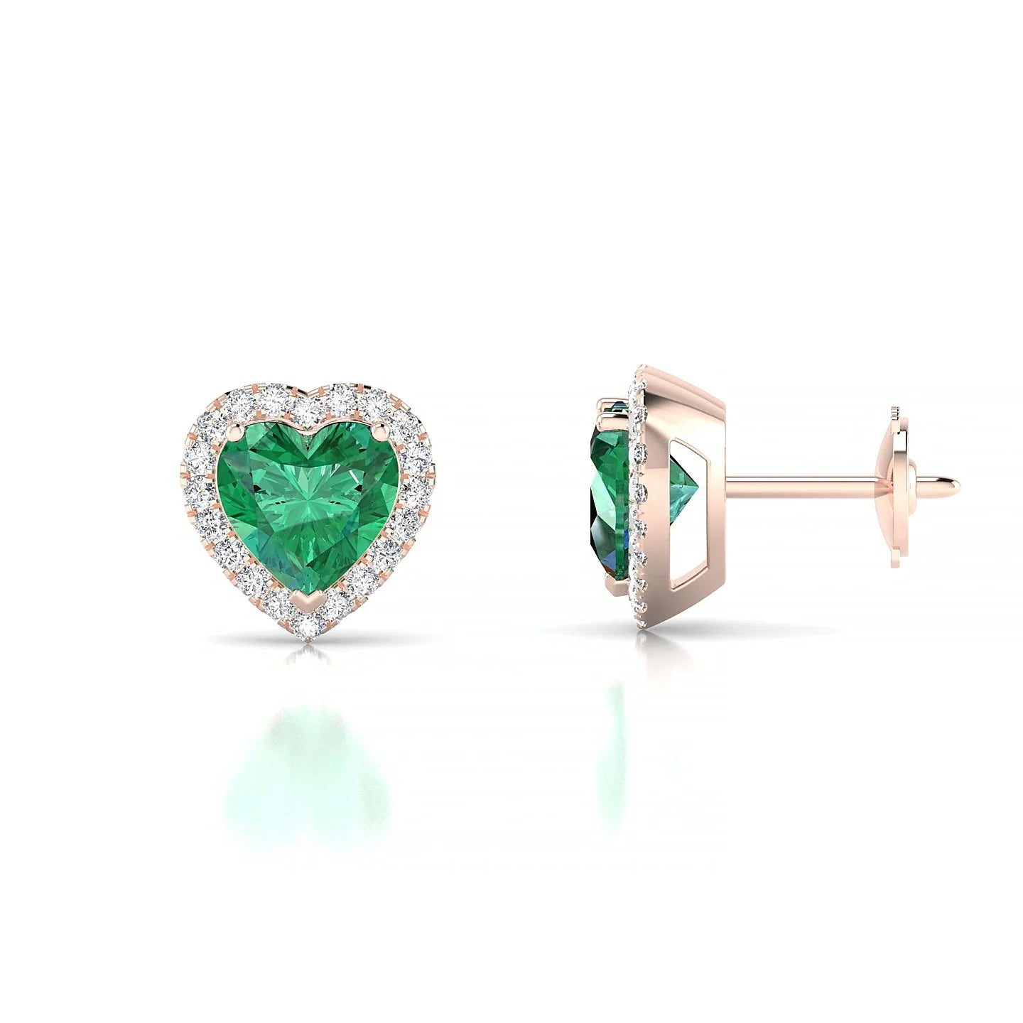 Solar | 18k Rose Gold 5.5 mm Heart Emerald Earrings