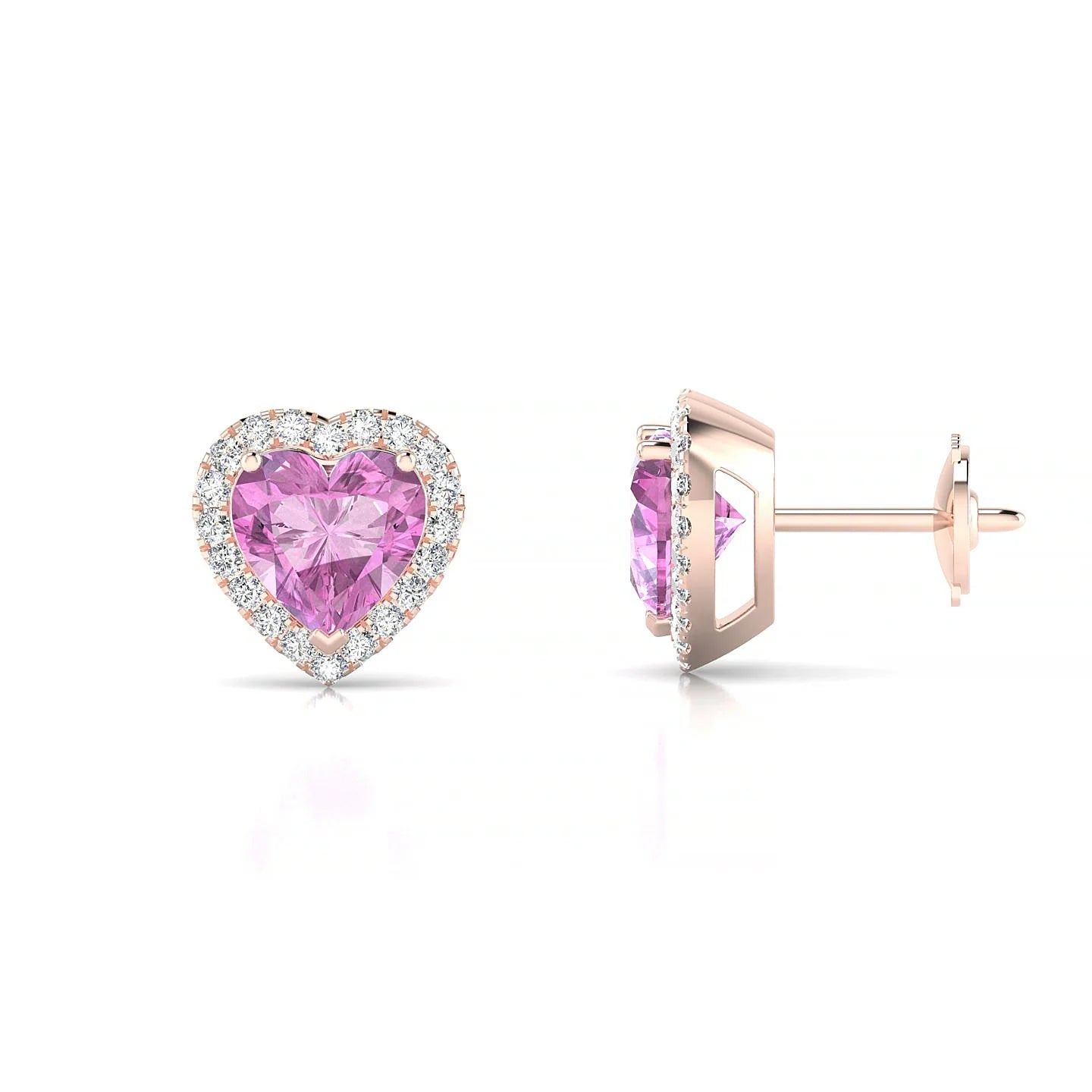 Solar | 18k Rose Gold 5.5 mm Heart Pink Sapphire Earrings