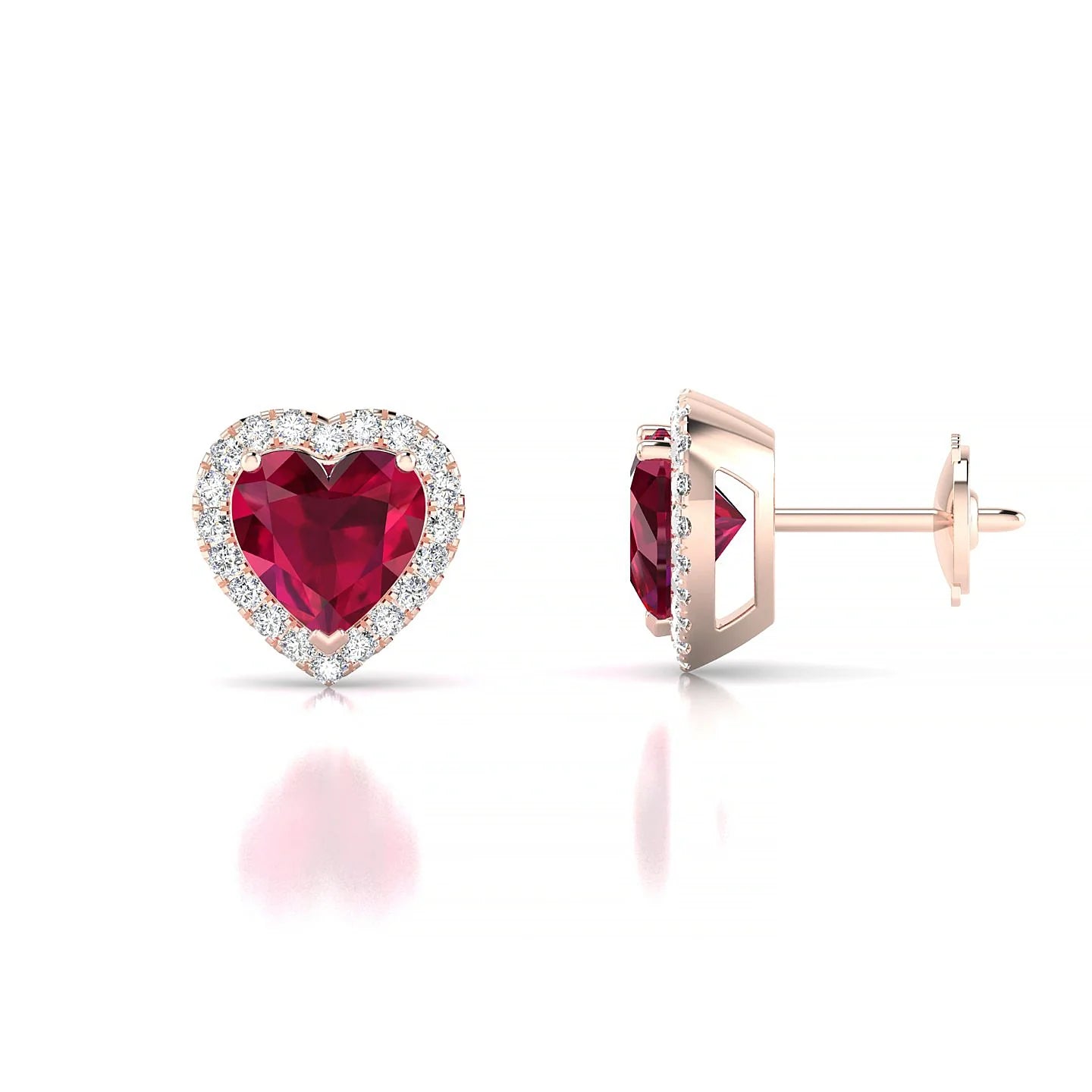 Solar | 18k Rose Gold 5.5 mm Heart Ruby Earrings