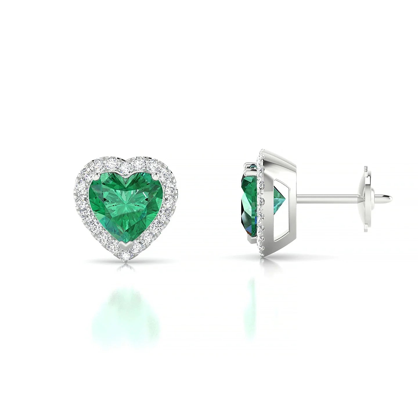 Solar | 18k White Gold 5.5 mm Heart Emerald Earrings