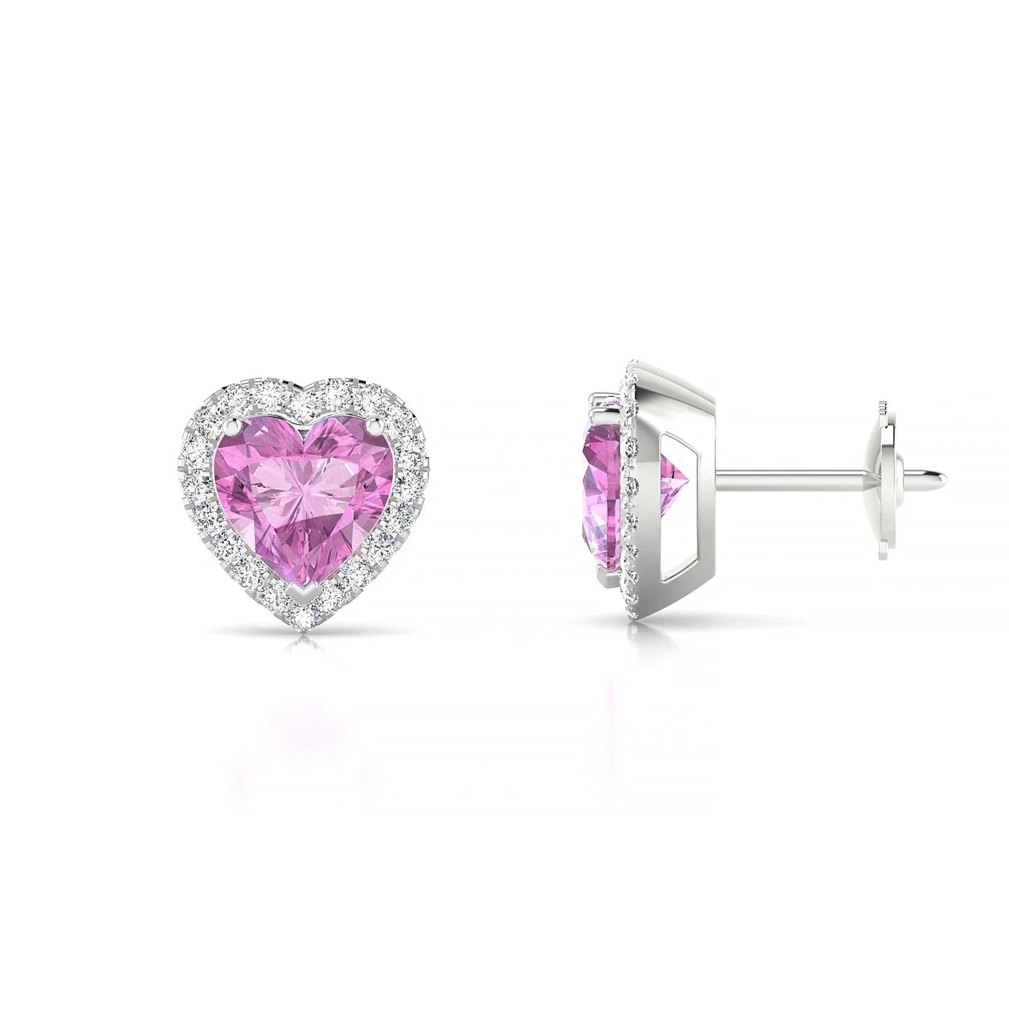 Solar | 18k White Gold 5.5 mm Heart Pink Sapphire Earrings