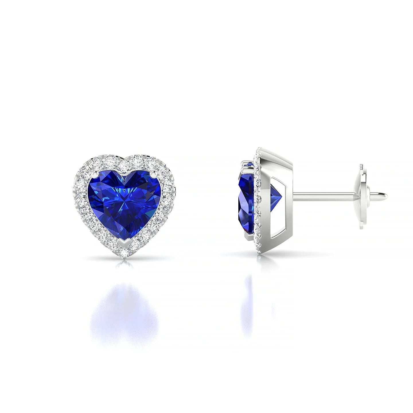 Solar | 18k White Gold 5.5 mm Heart Sapphire Earrings