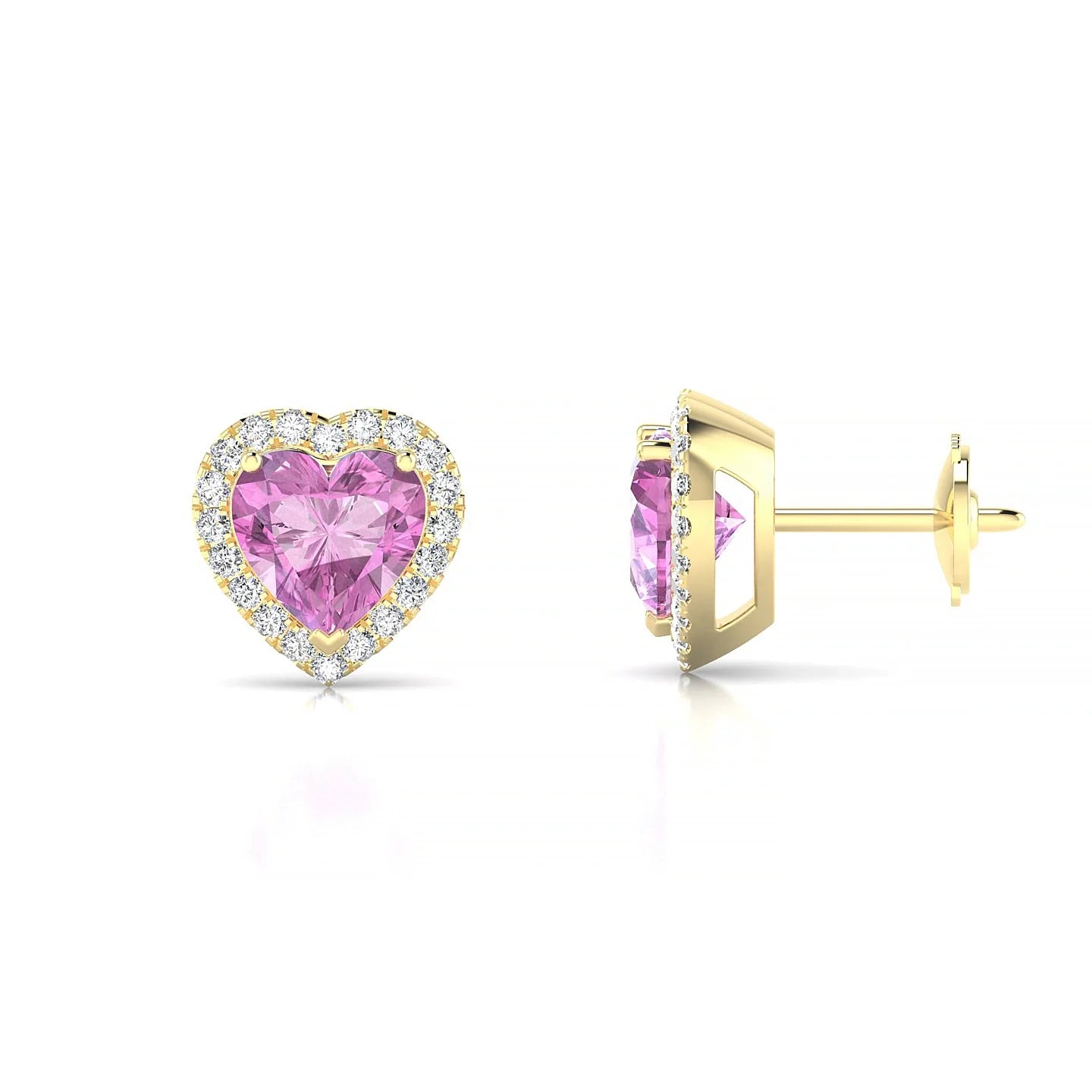 Solar | 18k Yellow Gold 5.5 mm Heart Pink Sapphire Earrings