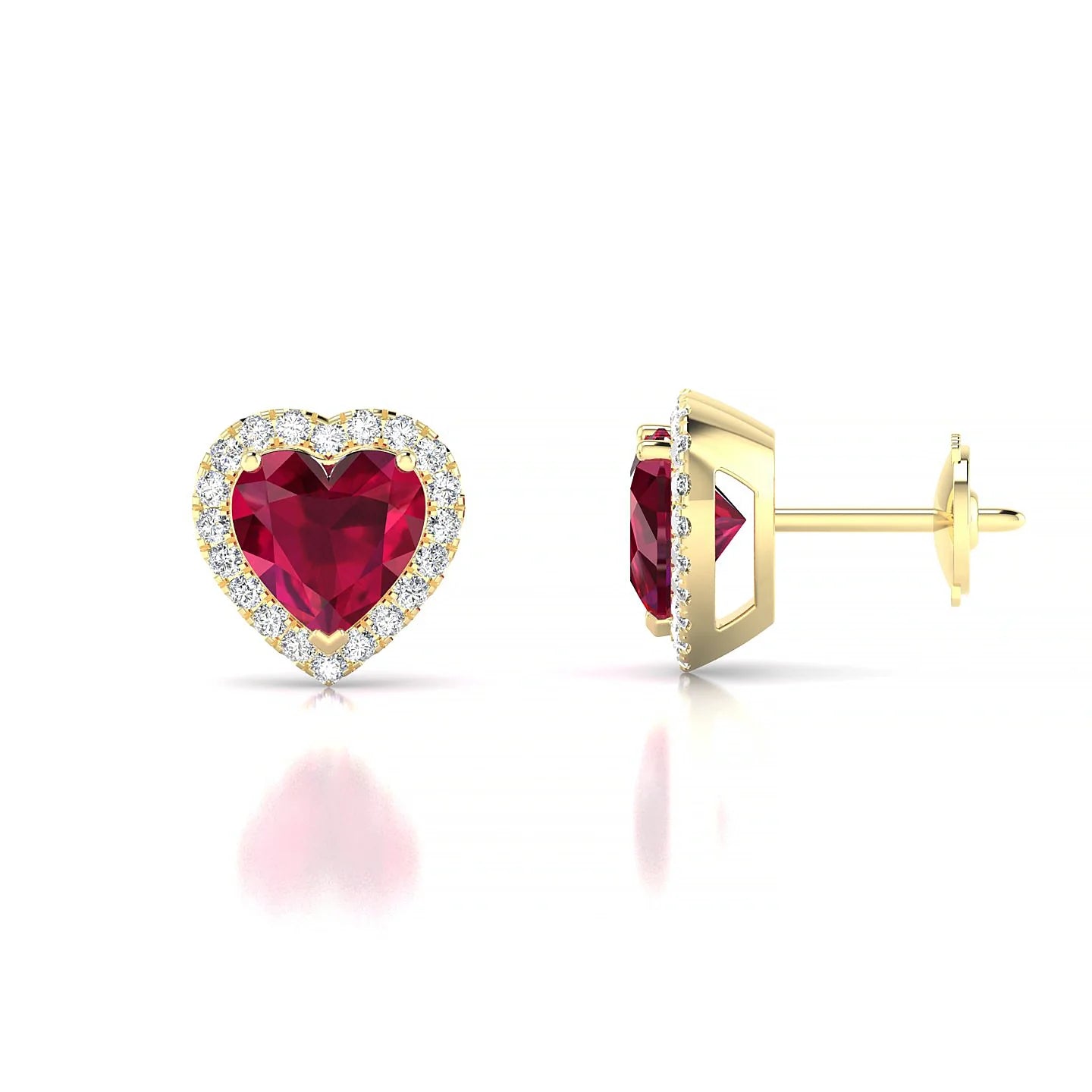 Solar | 18k Yellow Gold 5.5 mm Heart Ruby Earrings