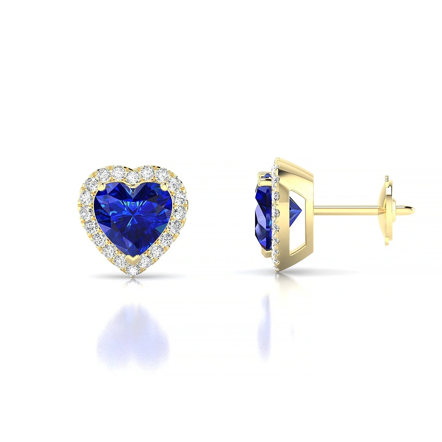 Solar | 18k Yellow Gold 5.5 mm Heart Sapphire Earrings