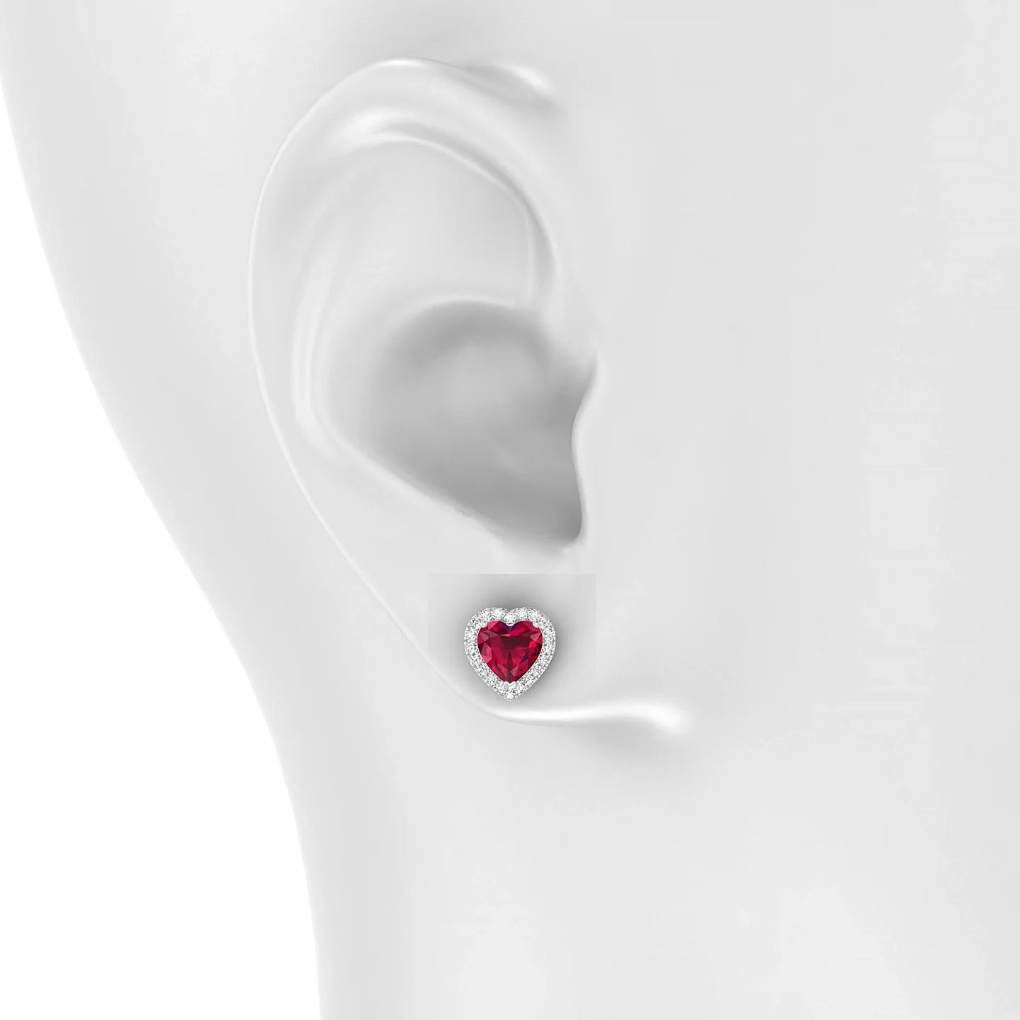 Solar | 18k White Gold 5.5 mm Heart Ruby Earrings