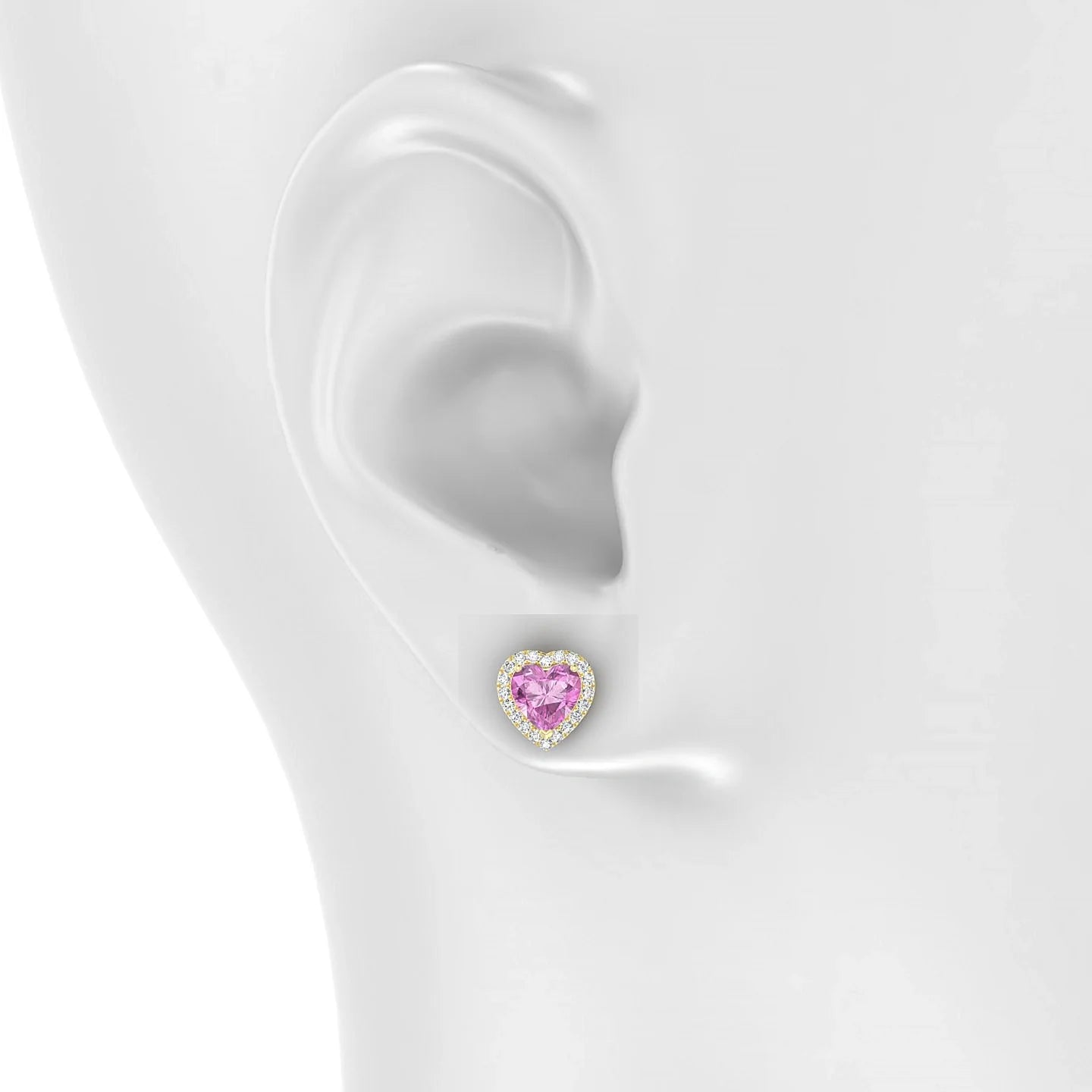 Solar | 18k Yellow Gold 5.5 mm Heart Pink Sapphire Earrings
