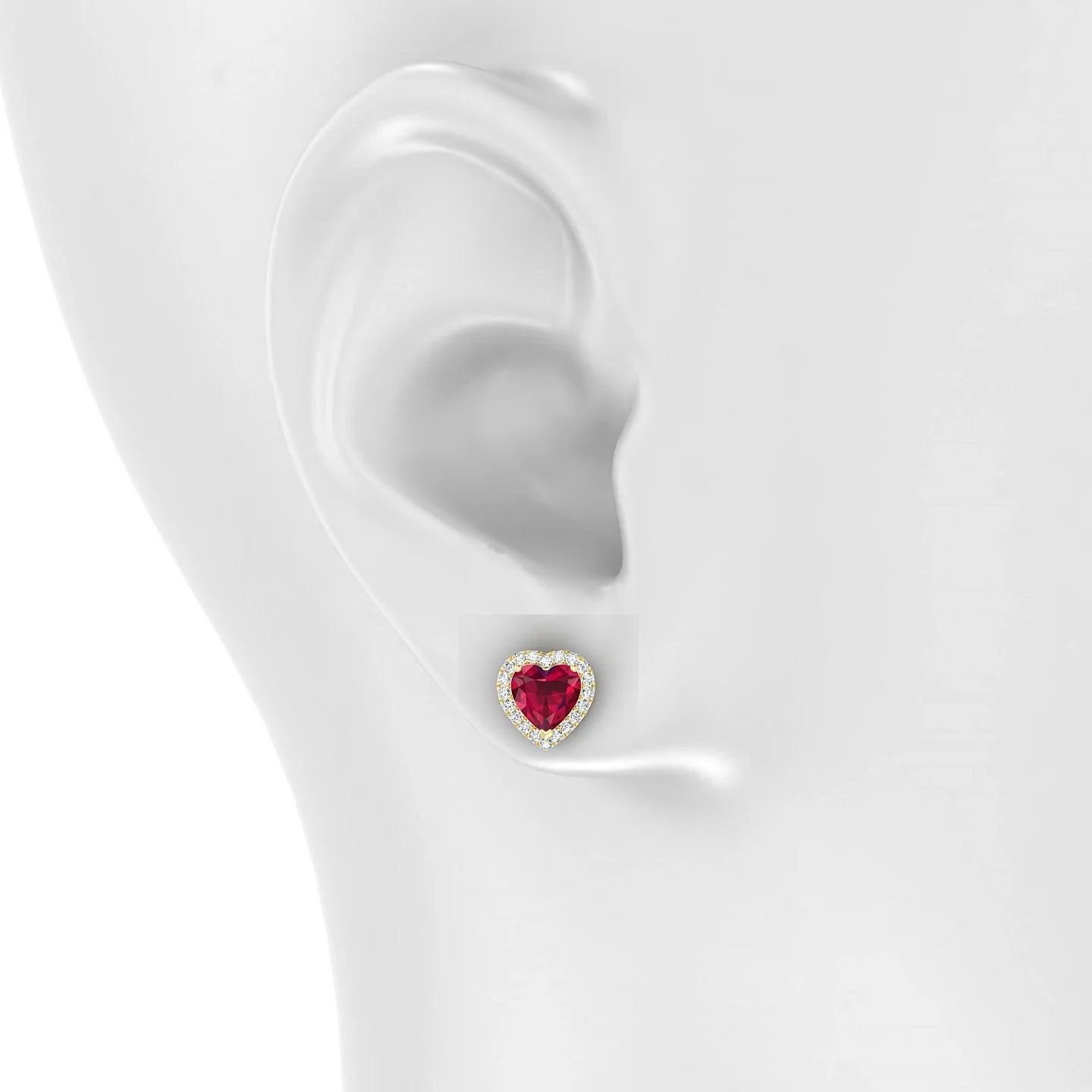 Solar | 18k Yellow Gold 5.5 mm Heart Ruby Earrings