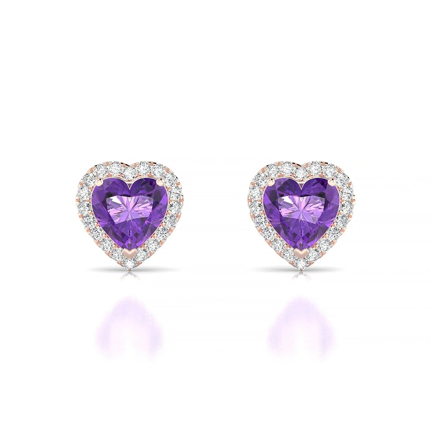 Solar | 18k Rose Gold 6 mm Heart Amethyst Earrings