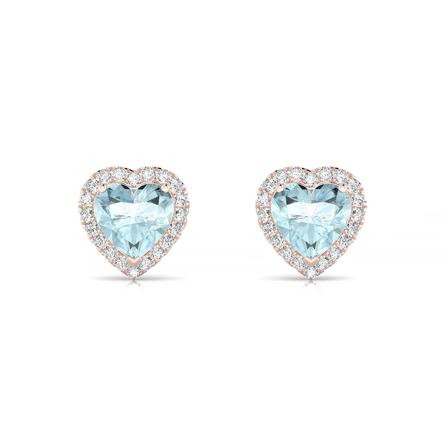 Solar | 18k Rose Gold 6 mm Heart Aquamarine Earrings