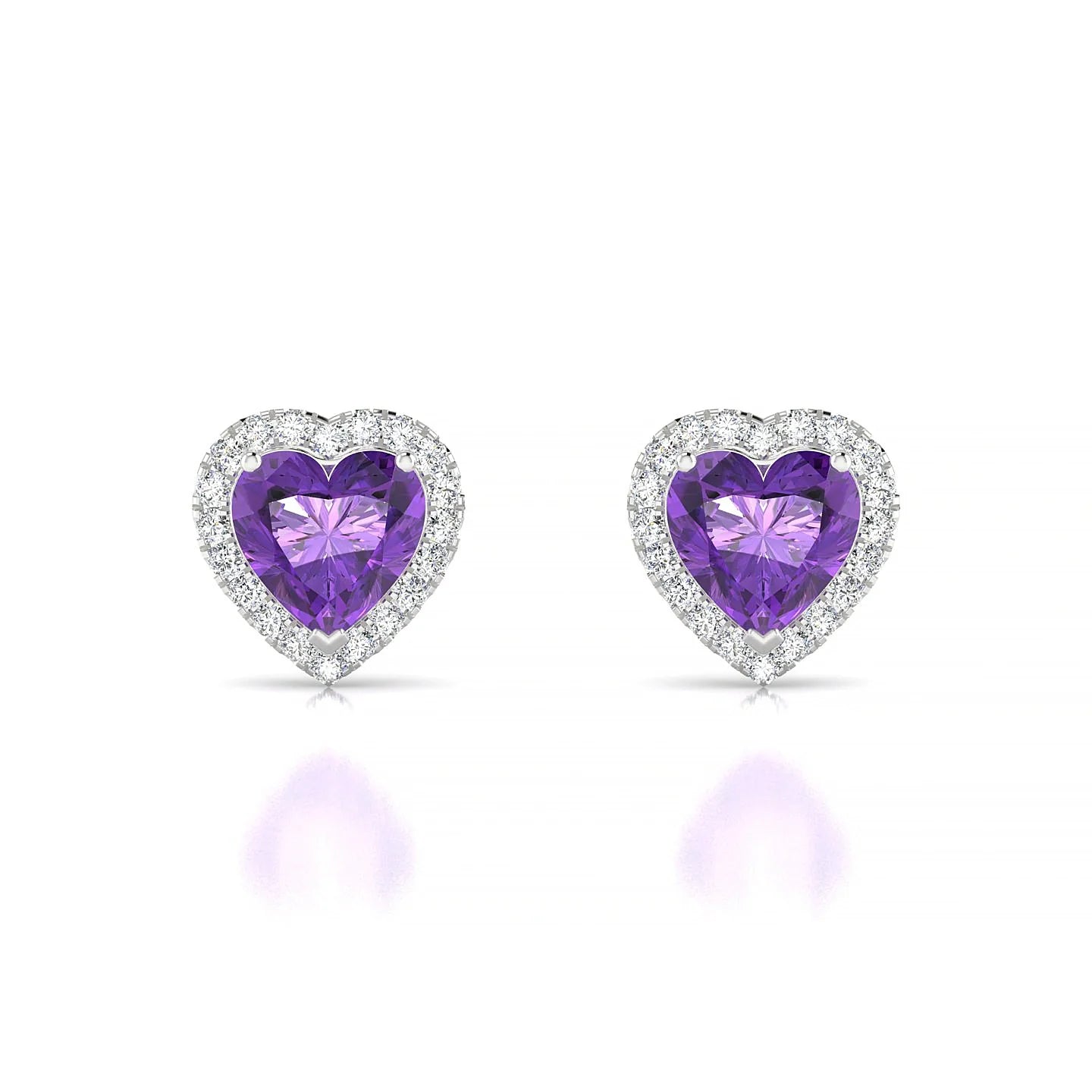 Solar | 18k White Gold 6 mm Heart Amethyst Earrings