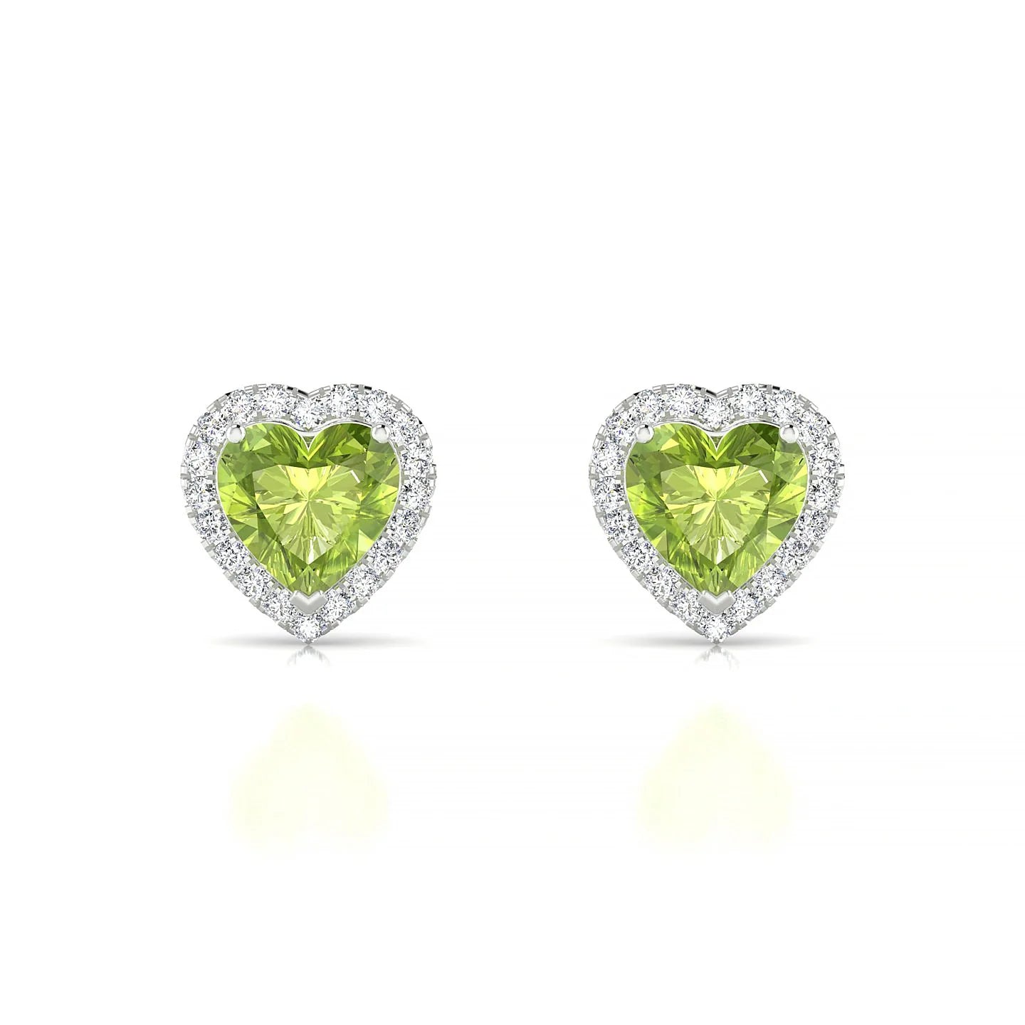 Solar | 18k White Gold 6 mm Heart Peridot Earrings