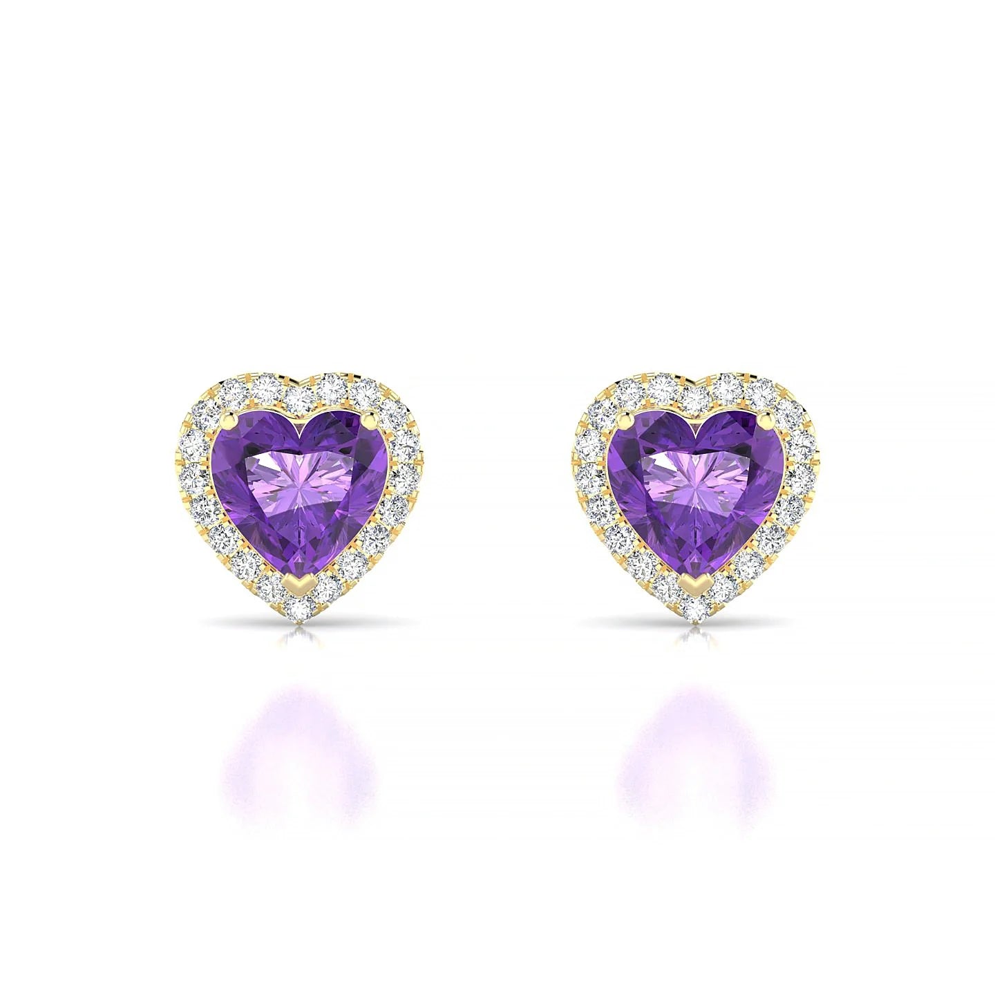 Solar | 18k Yellow Gold 6 mm Heart Amethyst Earrings