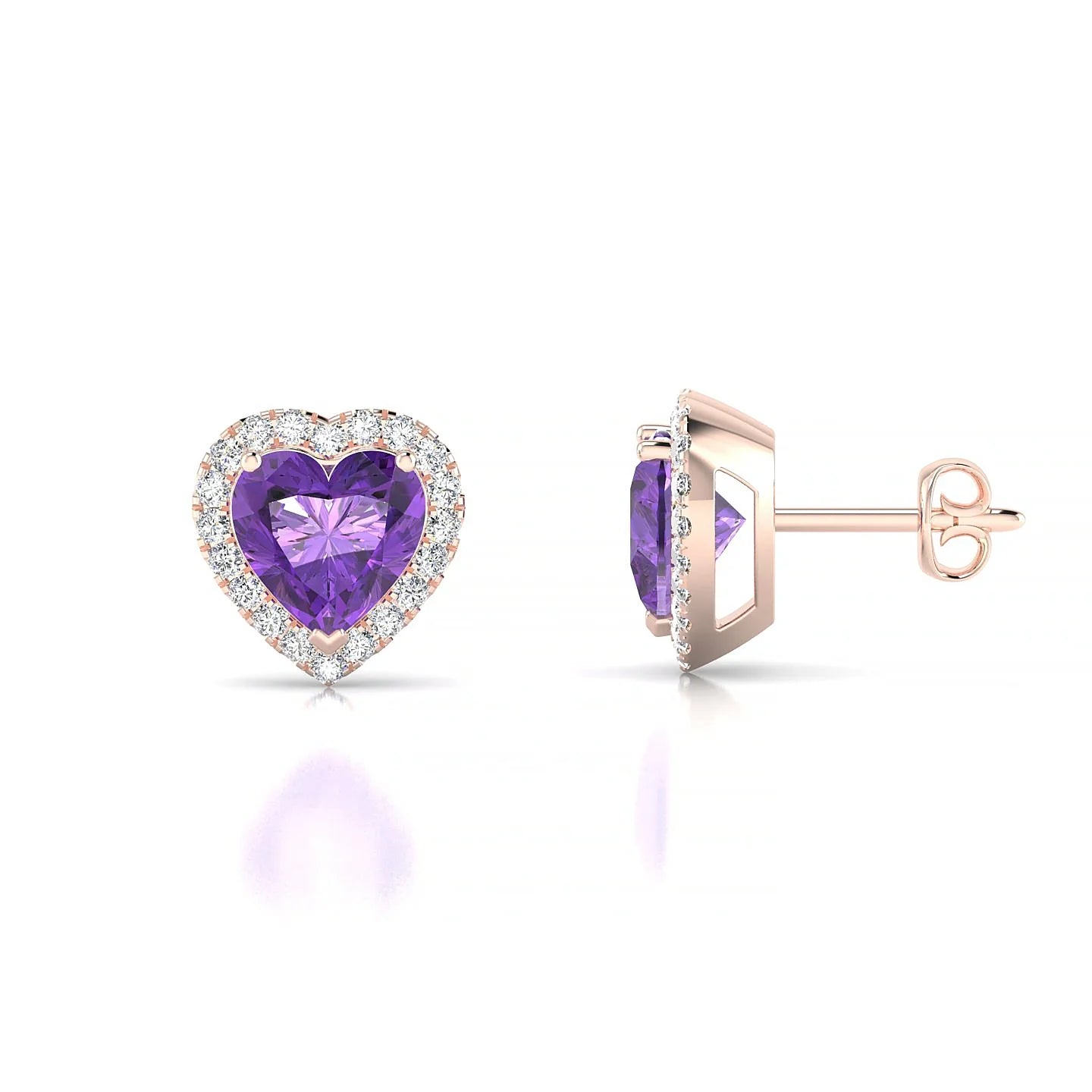 Solar | 18k Rose Gold 6 mm Heart Amethyst Earrings