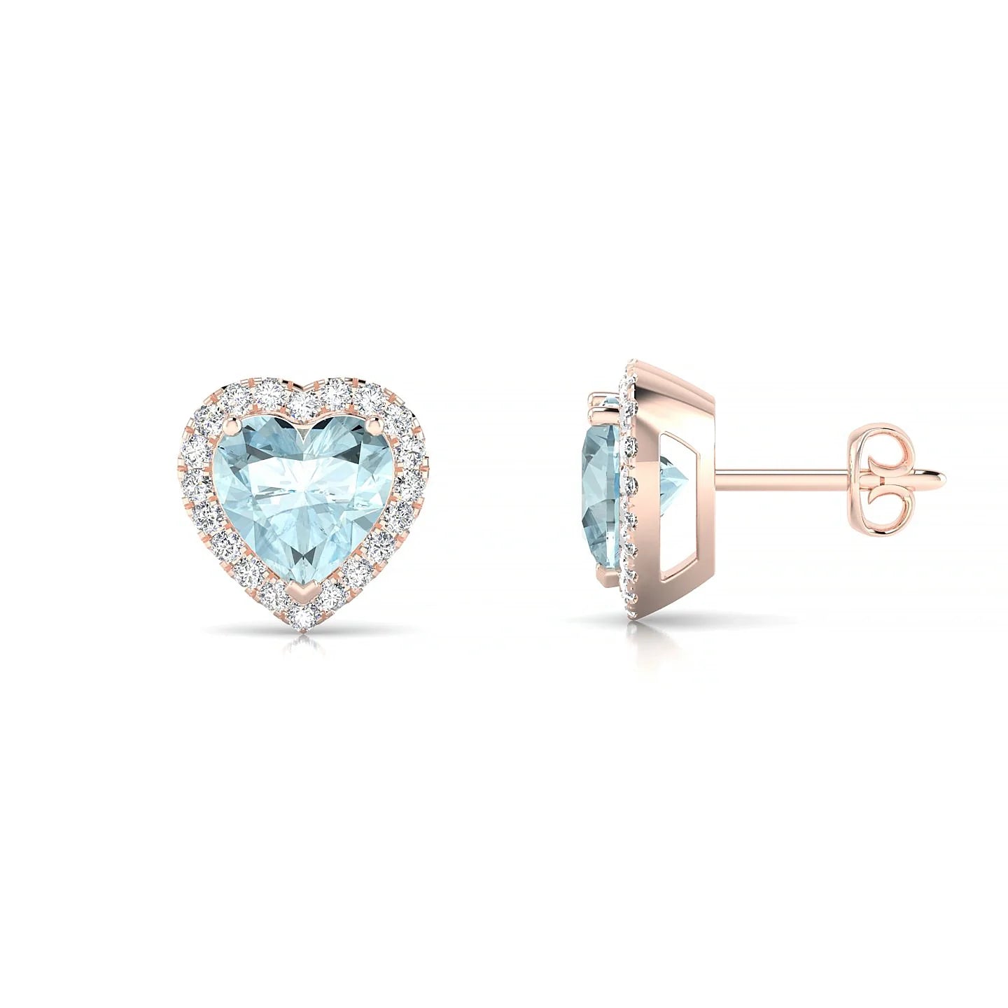 Solar | 18k Rose Gold 6 mm Heart Aquamarine Earrings