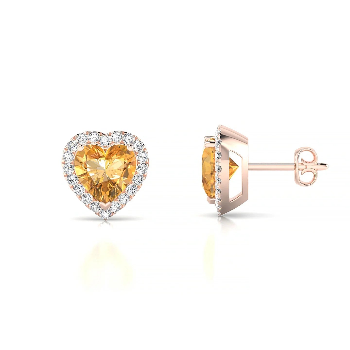 Solar | 18k Rose Gold 6 mm Heart Citrine Earrings