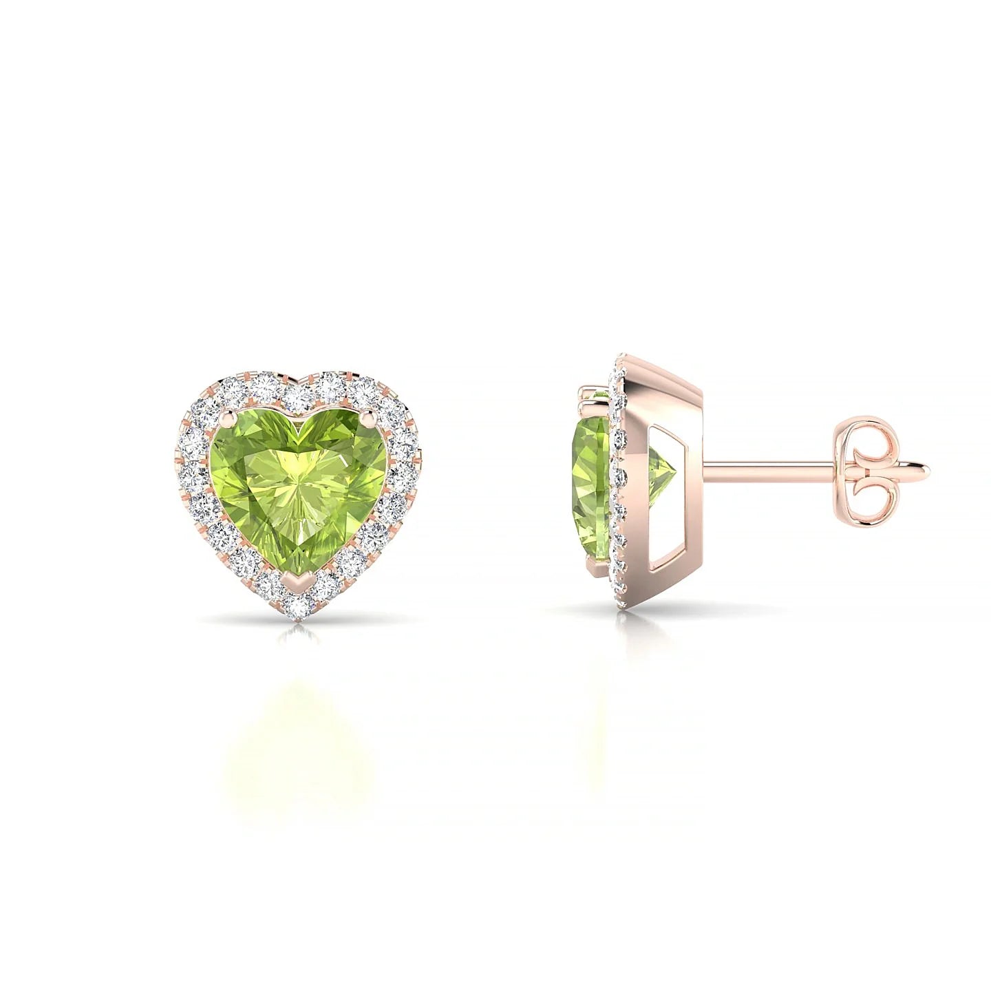 Solar | 18k Rose Gold 6 mm Heart Peridot Earrings