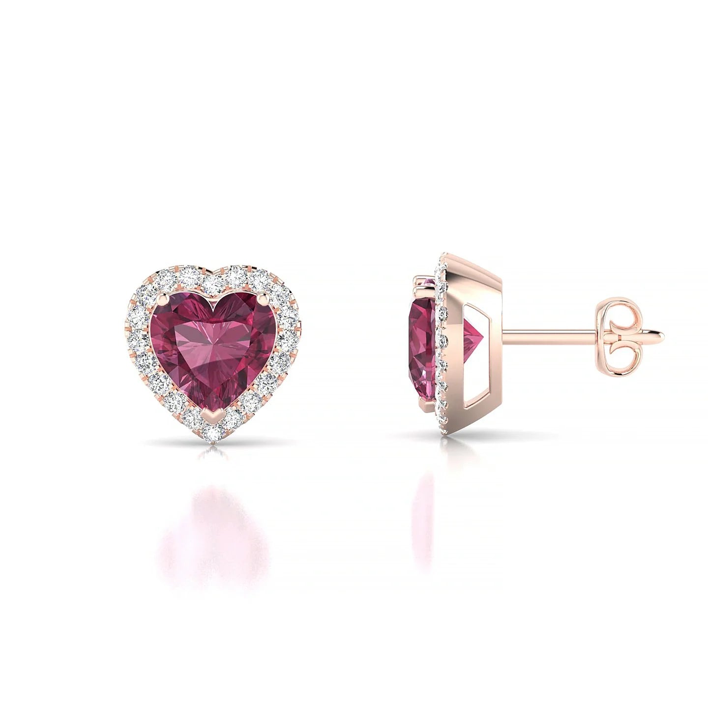 Solar | 18k Rose Gold 6 mm Heart Rhodolite Earrings