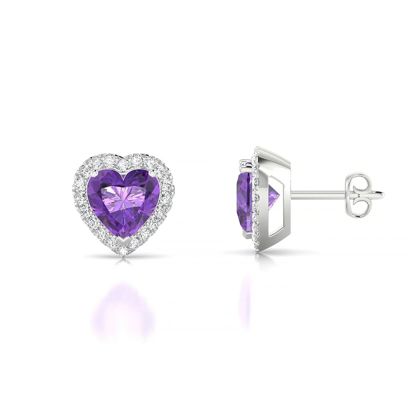 Solar | 18k White Gold 6 mm Heart Amethyst Earrings