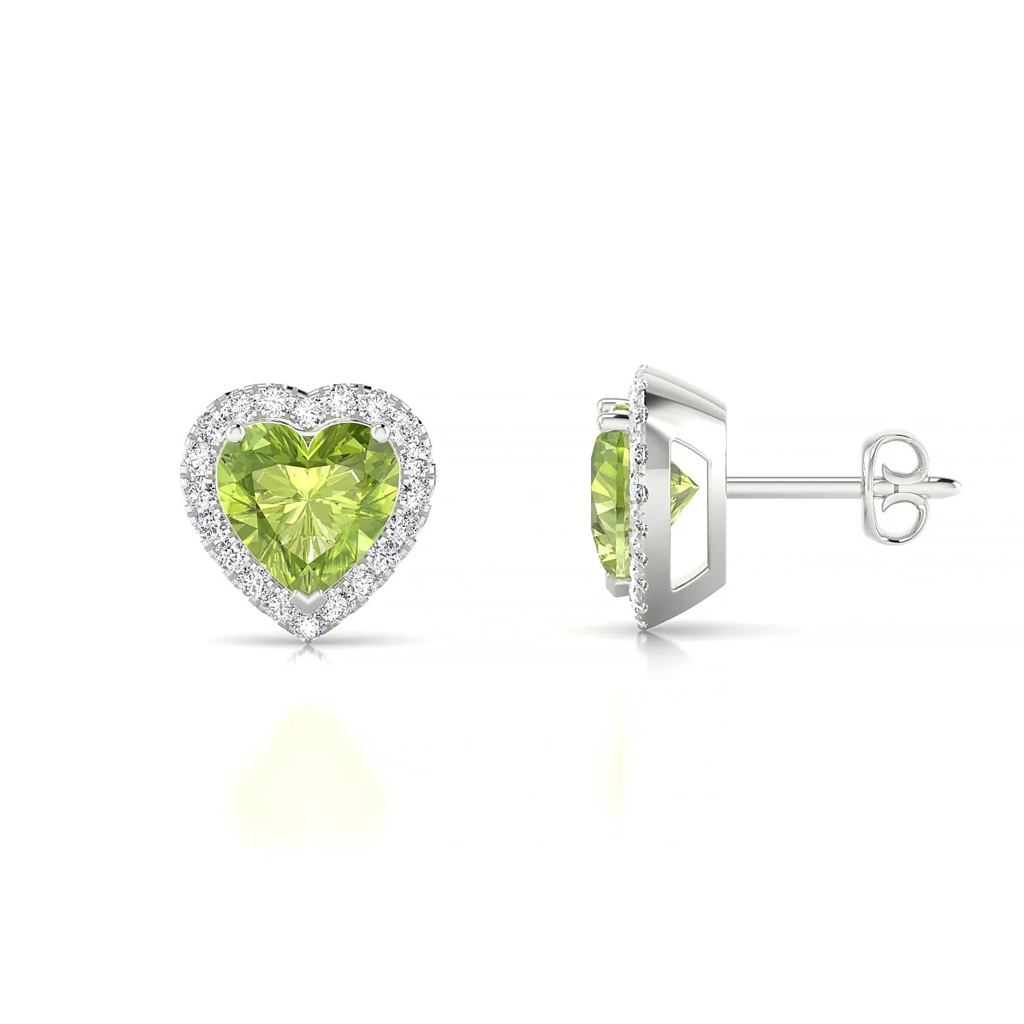 Solar | 18k White Gold 6 mm Heart Peridot Earrings