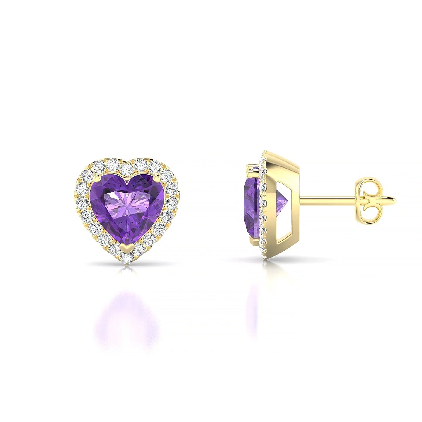 Solar | 18k Yellow Gold 6 mm Heart Amethyst Earrings