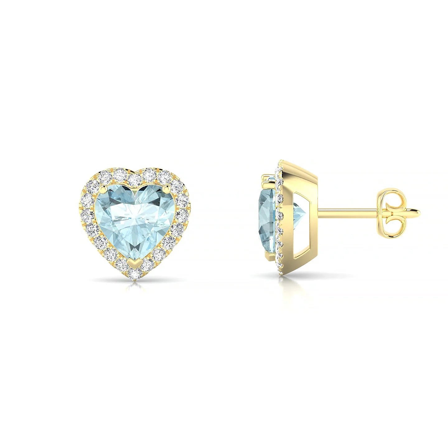 Solar | 18k Yellow Gold 6 mm Heart Aquamarine Earrings