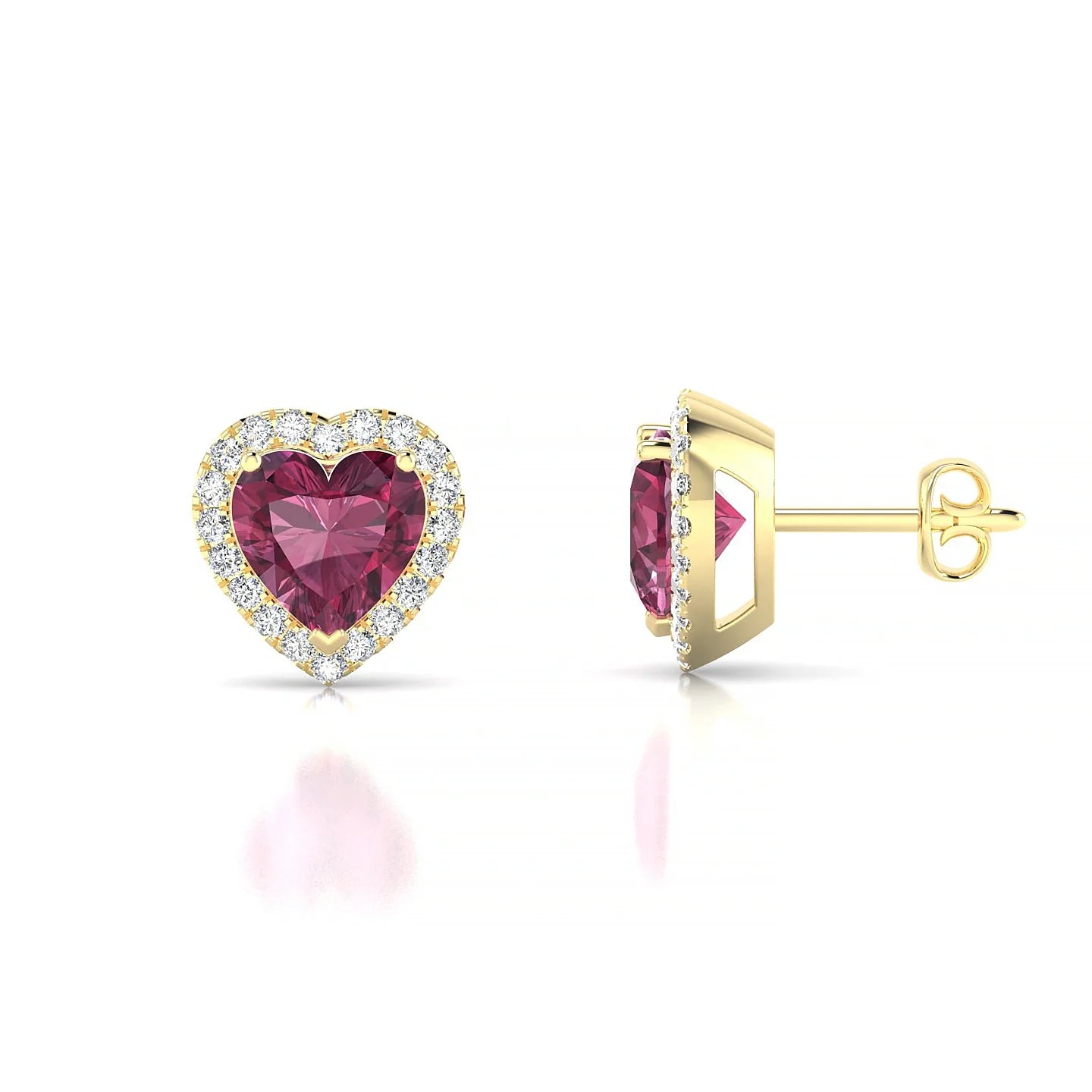 Solar | 18k Yellow Gold 6 mm Heart Rhodolite Earrings