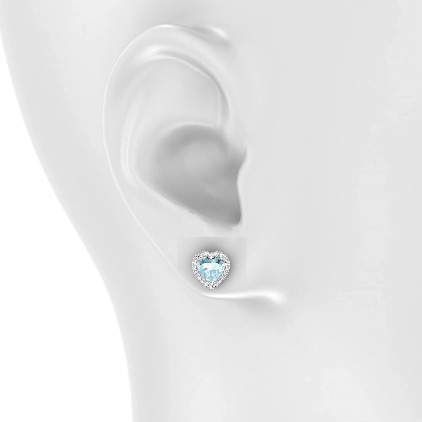 Solar | 18k White Gold 6 mm Heart Aquamarine Earrings