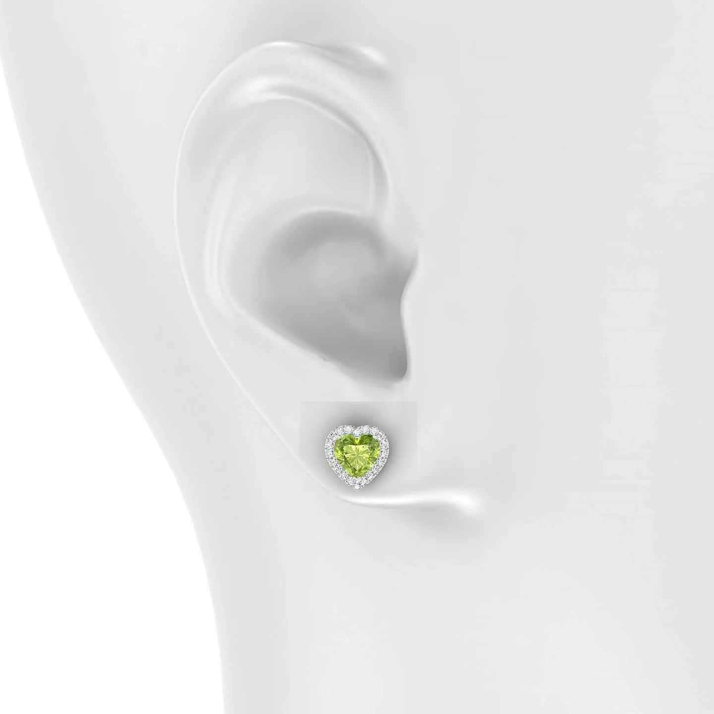 Solar | 18k White Gold 6 mm Heart Peridot Earrings