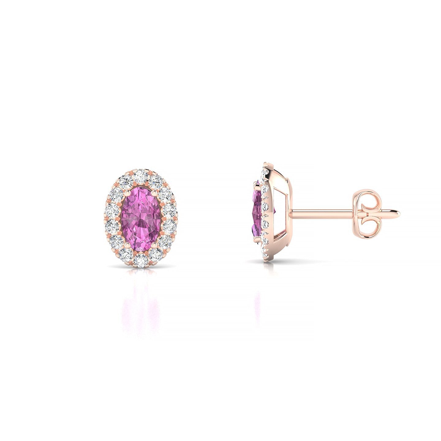 Solar | 18k Rose Gold 5 x 3 mm Oval Pink Sapphire Earrings