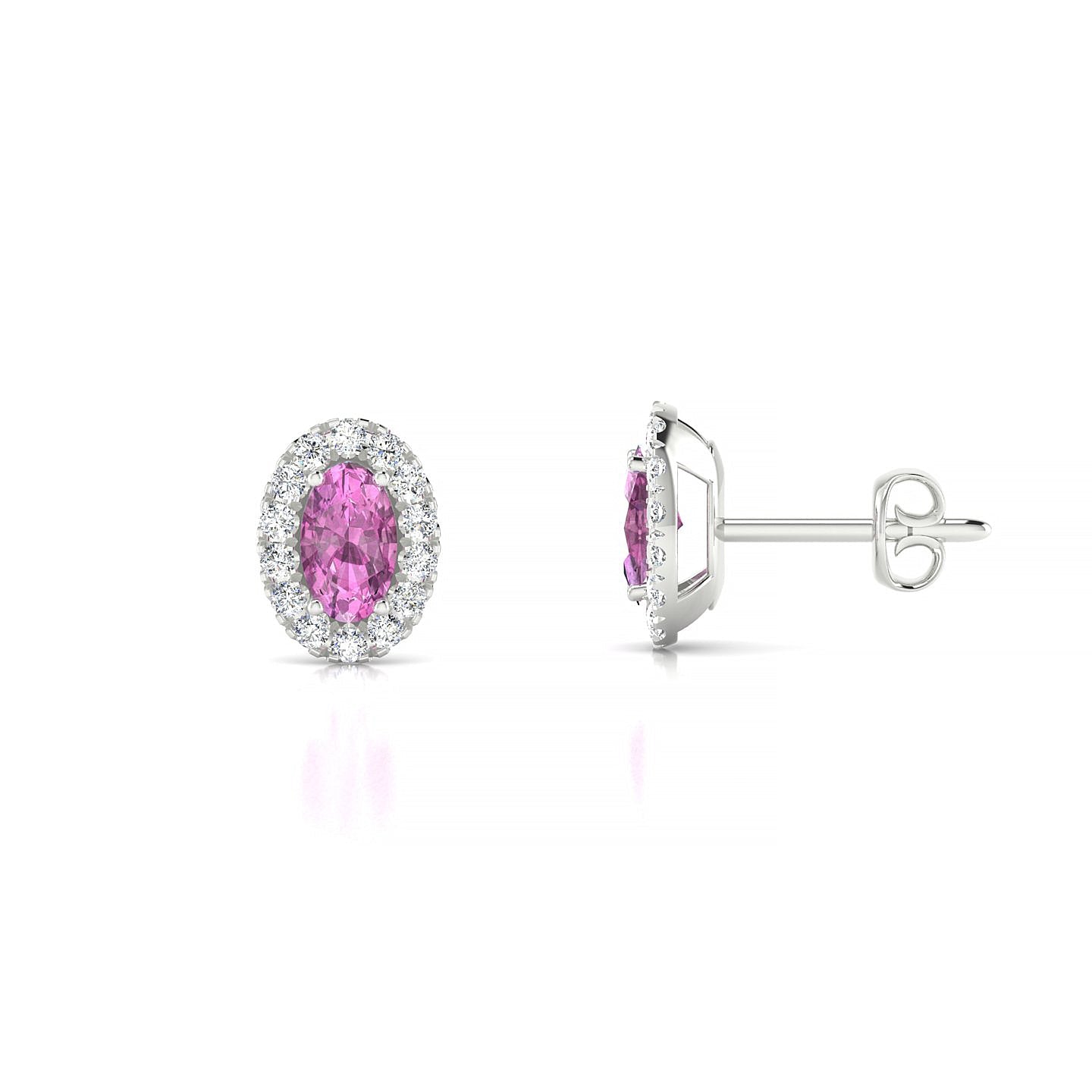 Solar | 18k White Gold 5 x 3 mm Oval Pink Sapphire Earrings