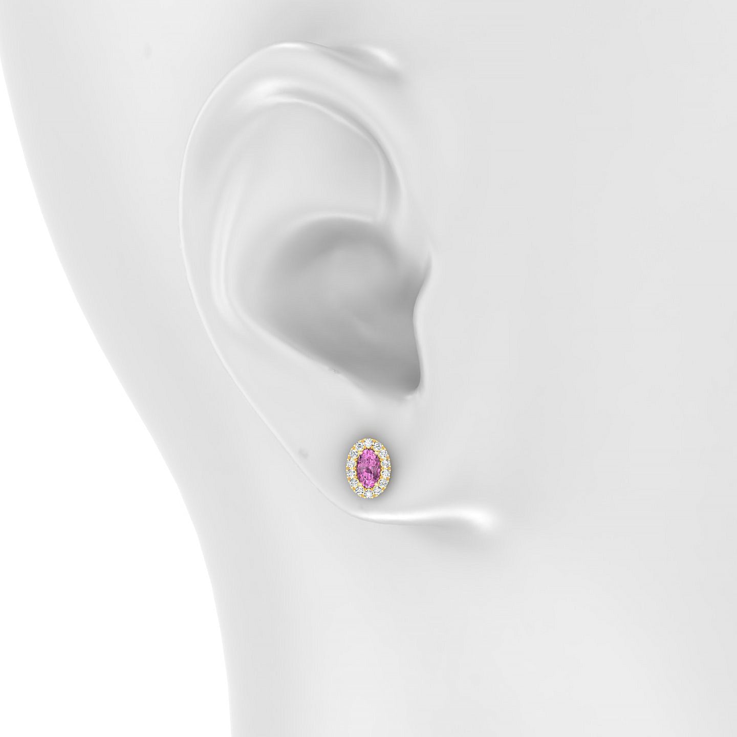 Solar | 18k Yellow Gold 5 x 3 mm Oval Pink Sapphire Earrings