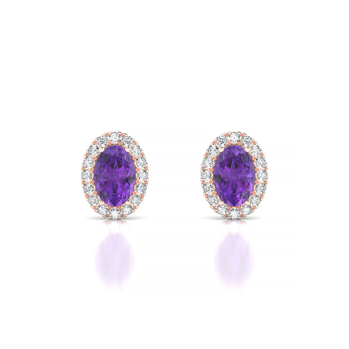 Solar | 18k Rose Gold 6 x 4 mm Oval Amethyst Earrings