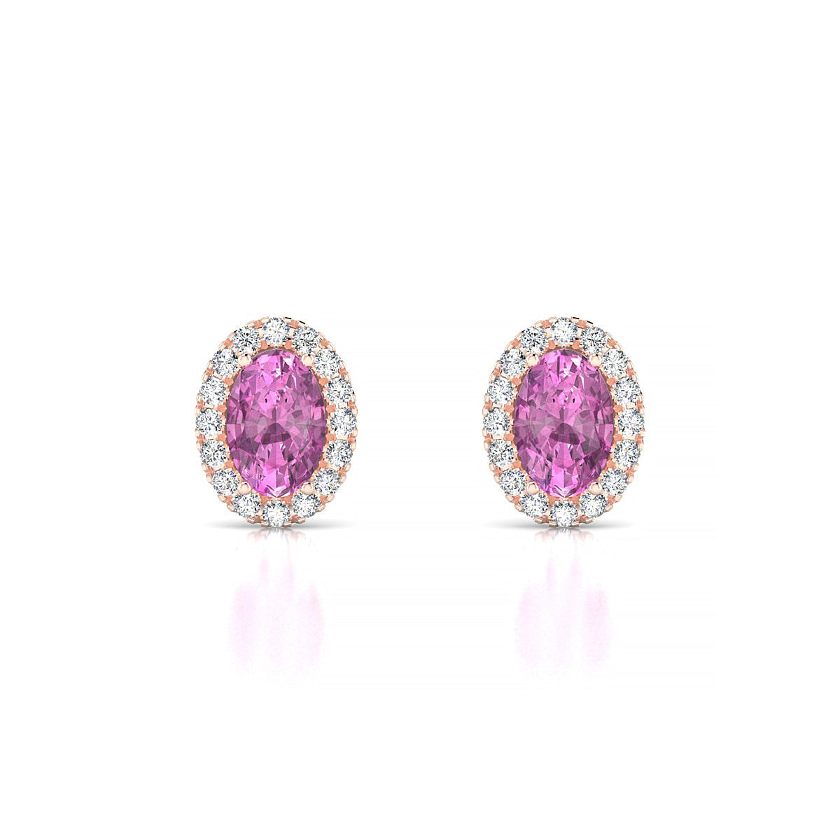 Solar | 18k Rose Gold 6 x 4 mm Oval Pink Sapphire Earrings