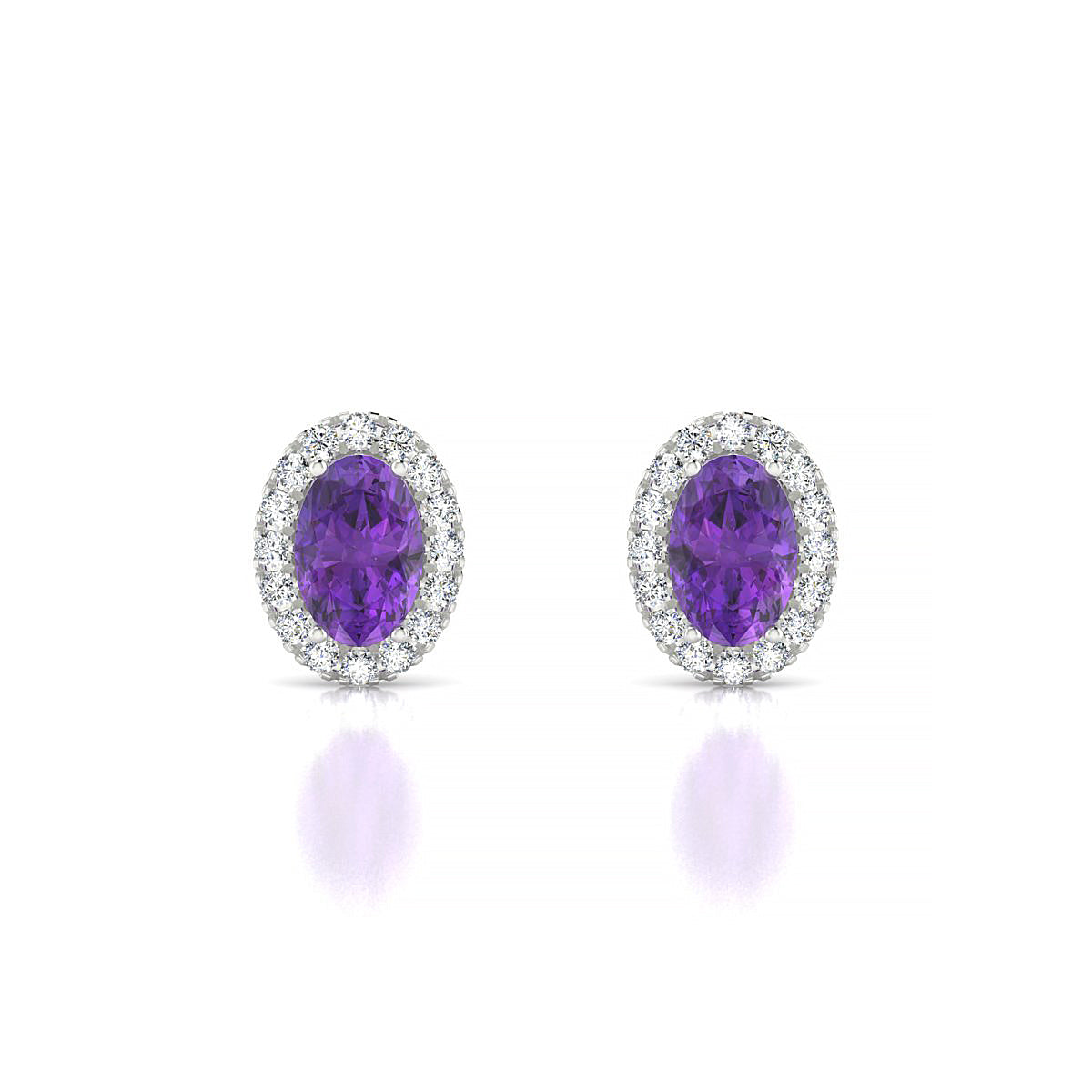 Solar | 18k White Gold 6 x 4 mm Oval Amethyst Earrings