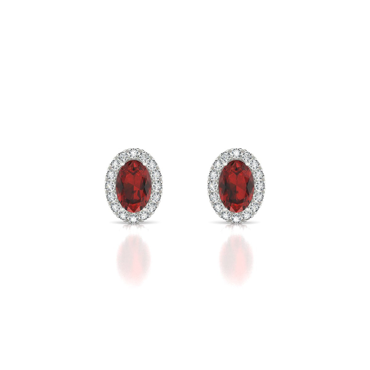 Solar | 18k White Gold 6 x 4 mm Oval Garnet Earrings