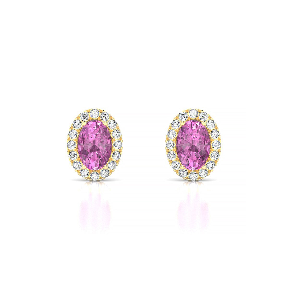 Solar | 18k Yellow Gold 6 x 4 mm Oval Pink Sapphire Earrings