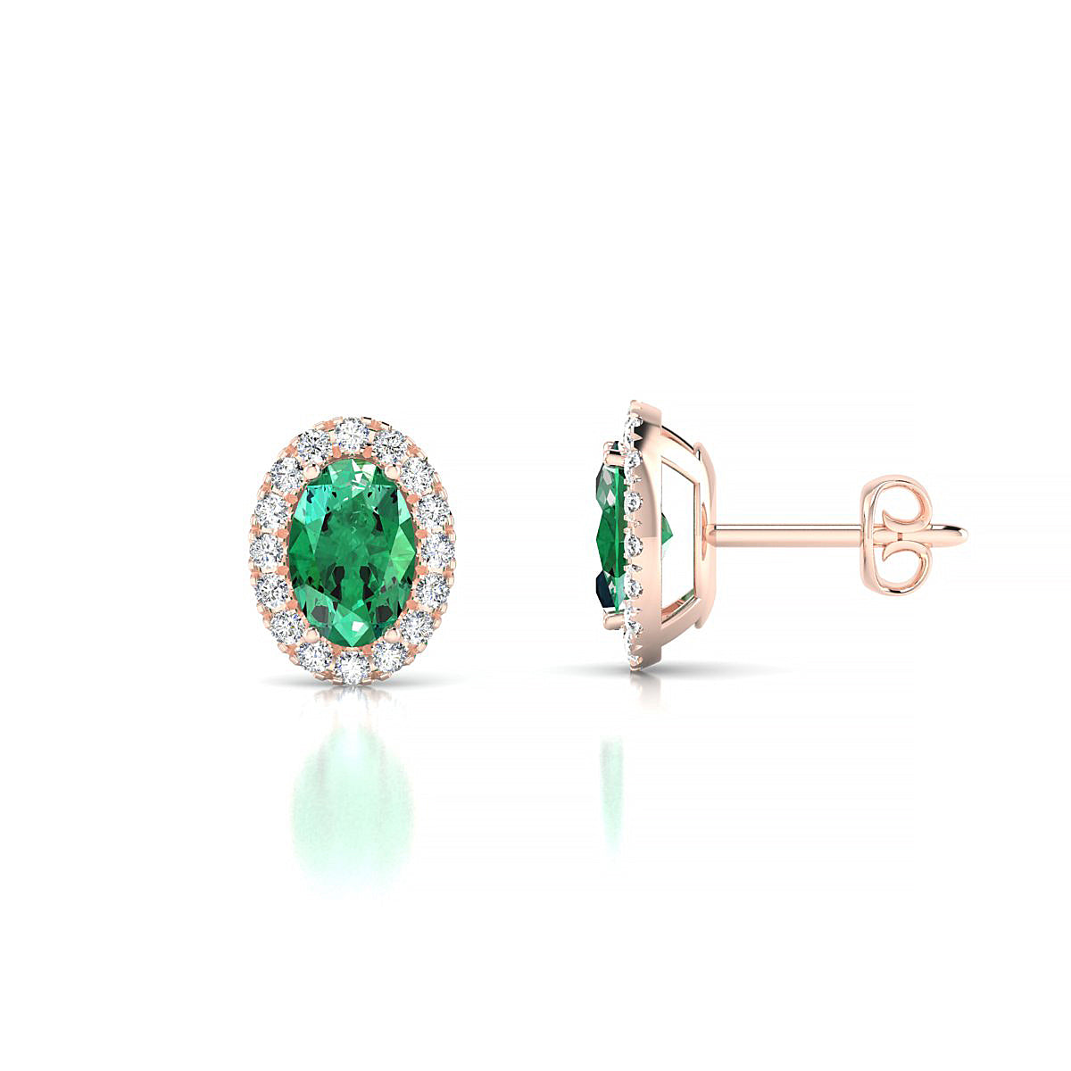 Solar | 18k Rose Gold 6 x 4 mm Oval Emerald Earrings