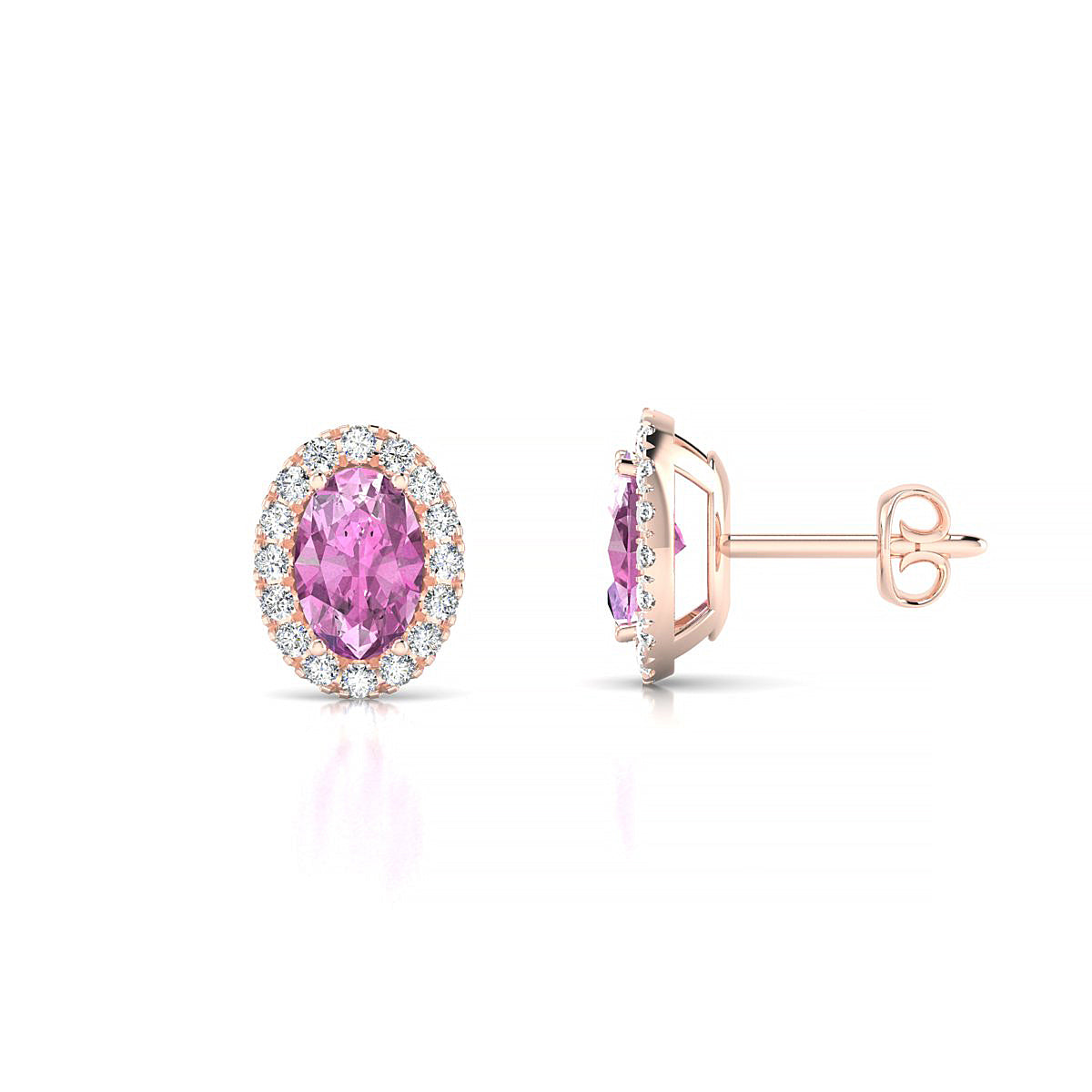 Solar | 18k Rose Gold 6 x 4 mm Oval Pink Sapphire Earrings