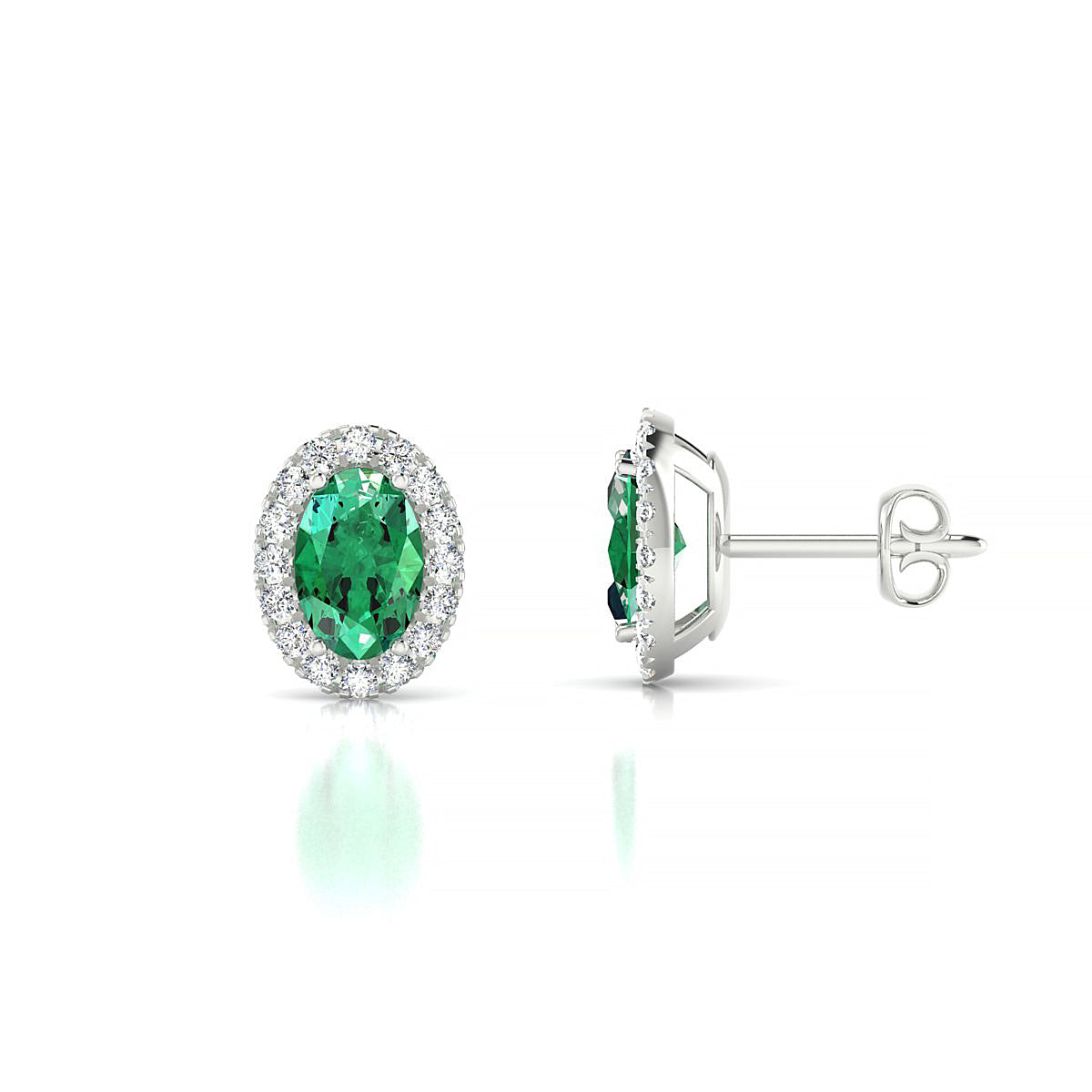Solar | 18k White Gold 6 x 4 mm Oval Emerald Earrings