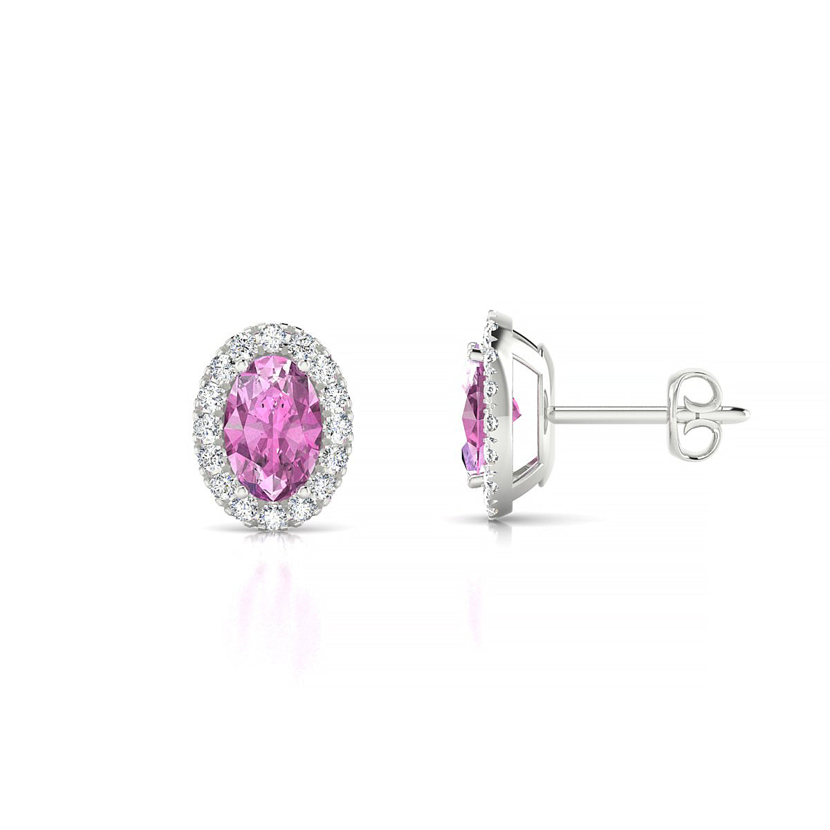 Solar | 18k White Gold 6 x 4 mm Oval Pink Sapphire Earrings