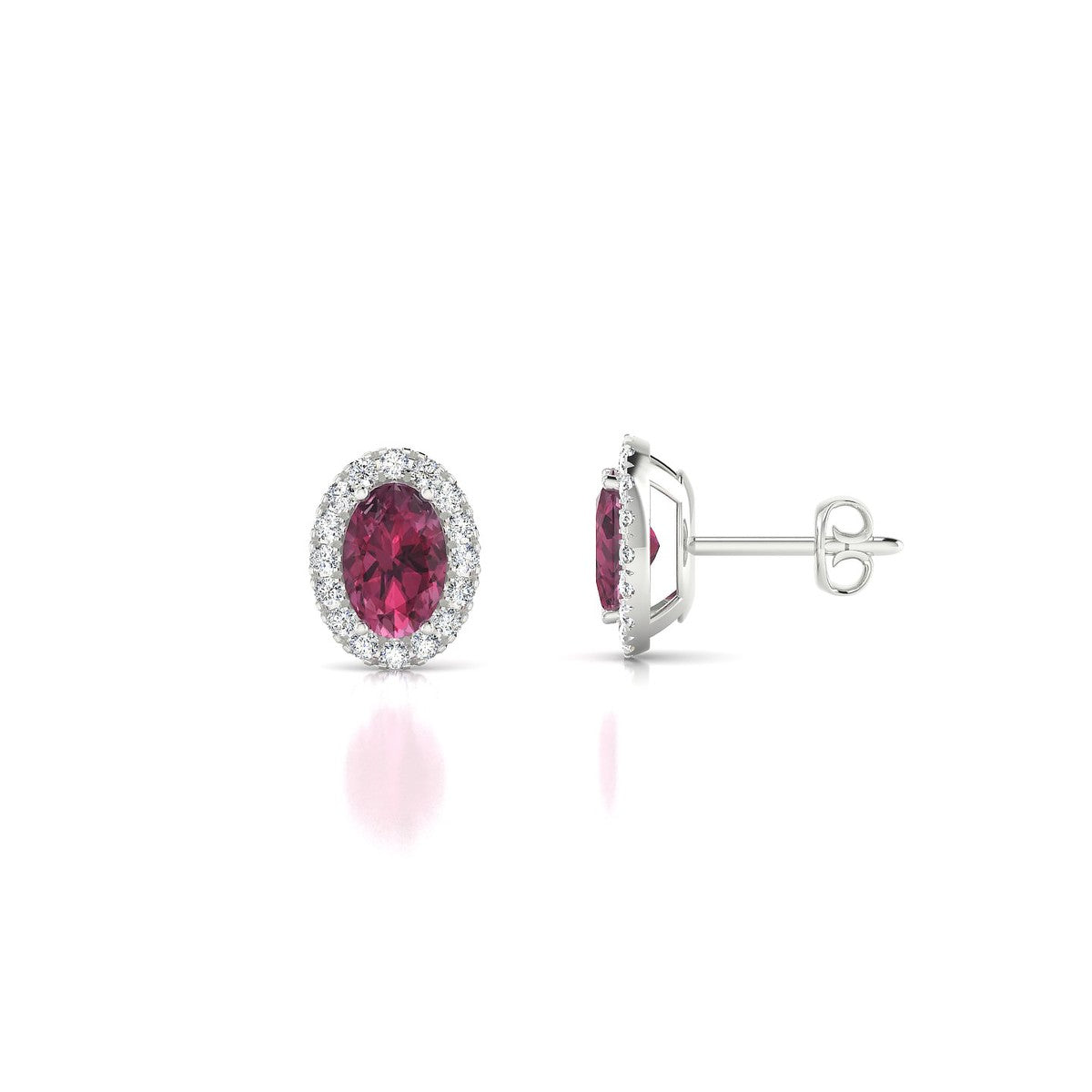 Solar | 18k White Gold 6 x 4 mm Oval Rhodolite Earrings