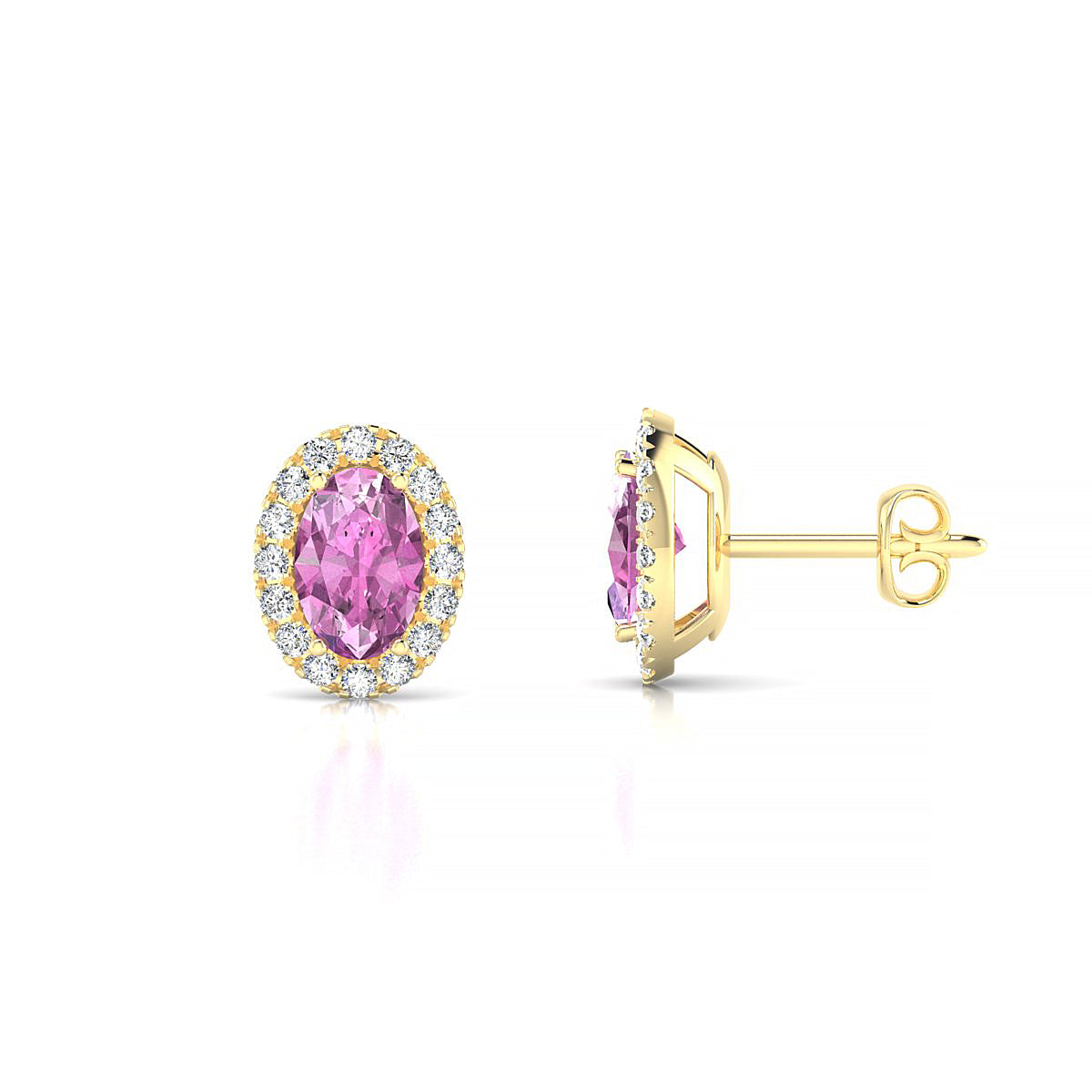 Solar | 18k Yellow Gold 6 x 4 mm Oval Pink Sapphire Earrings