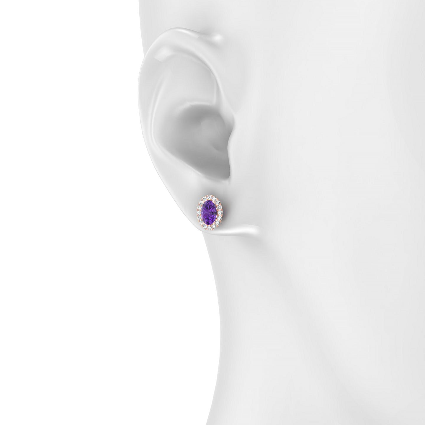 Solar | 18k Rose Gold 6 x 4 mm Oval Amethyst Earrings